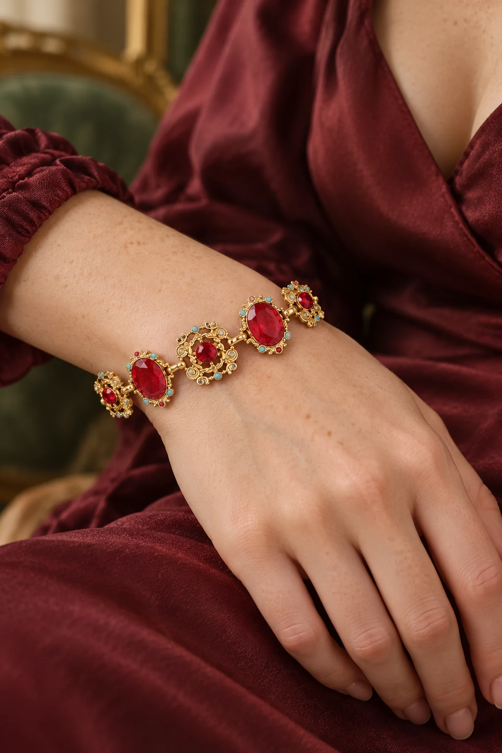 The Rosalie Red Bracelet worn on a model — AI-generated styling preview