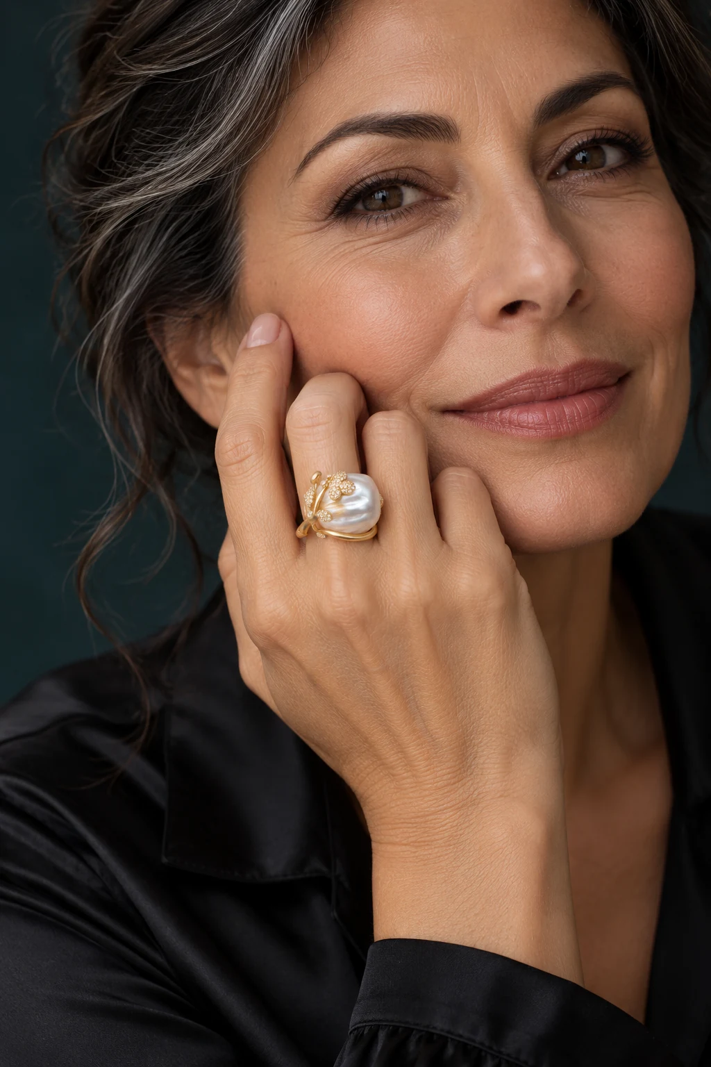 The Florence Ring worn on a model — AI-generated styling preview