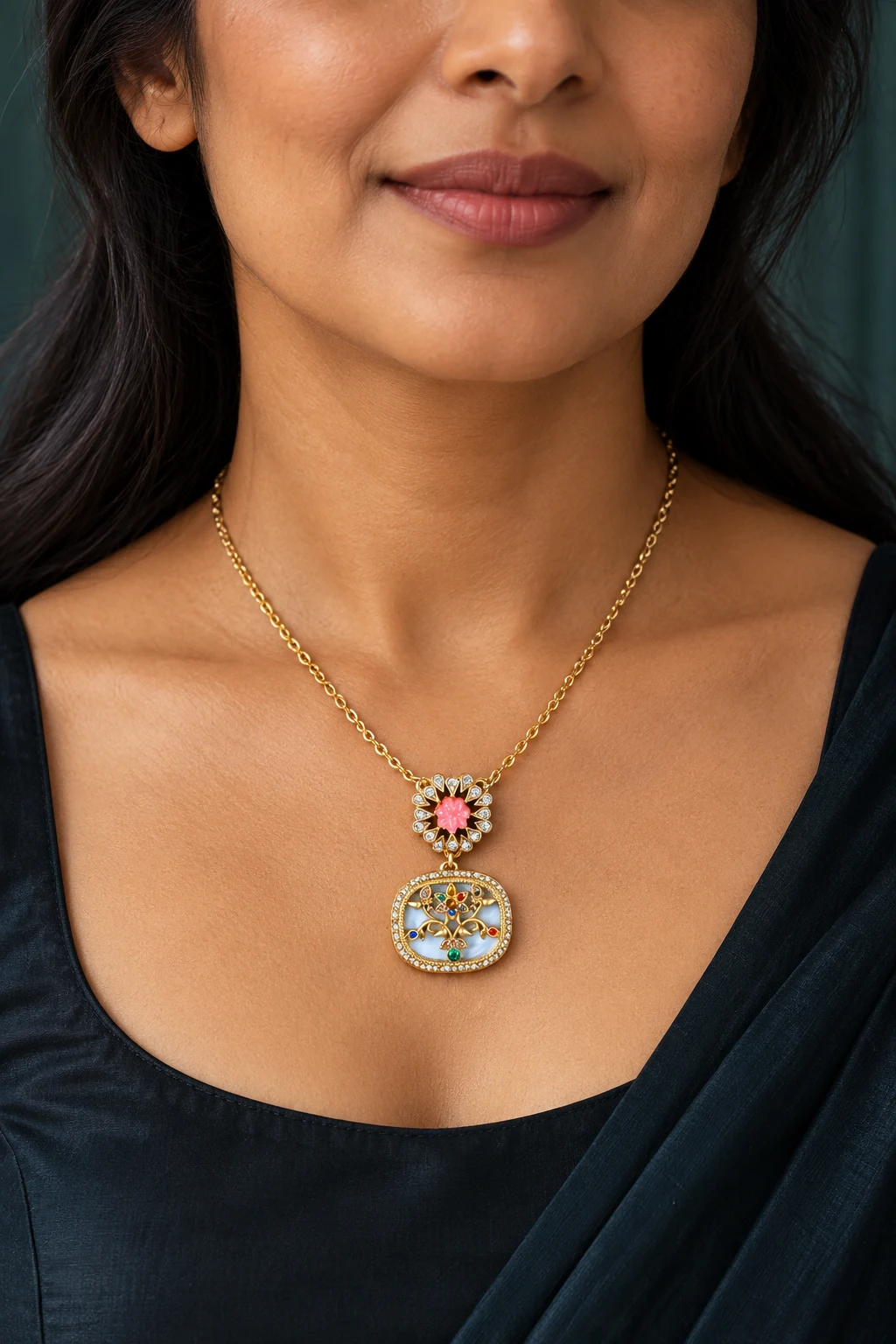 The Capri Necklace worn on a model — AI-generated styling preview