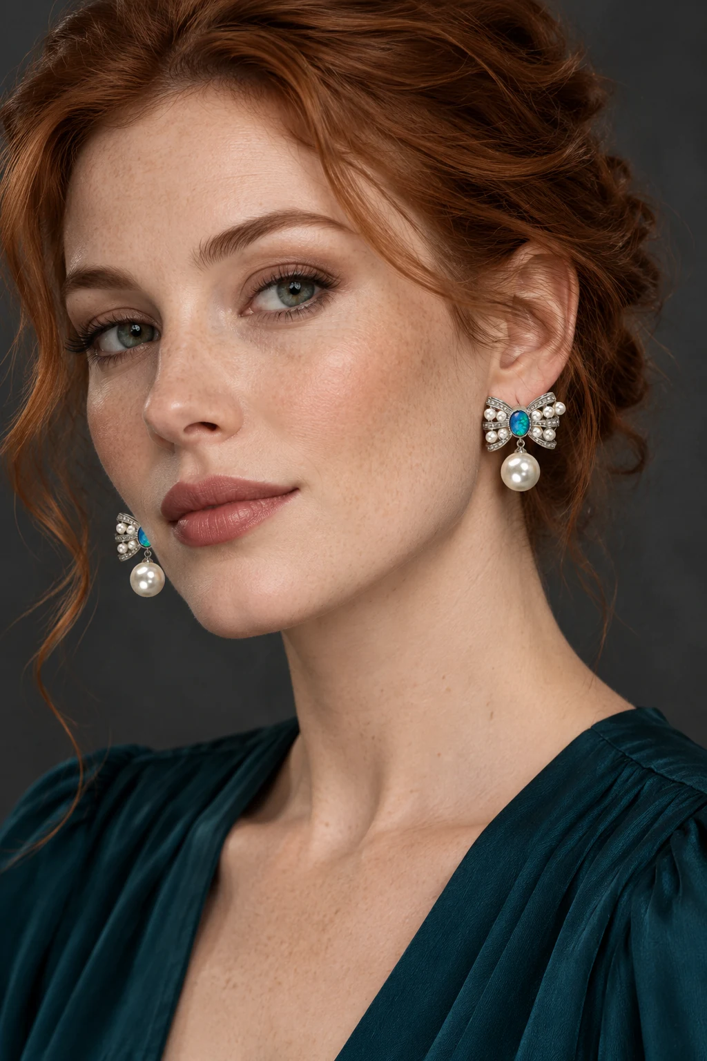 The Ophelia Blue Earrings worn on a model — AI-generated styling preview