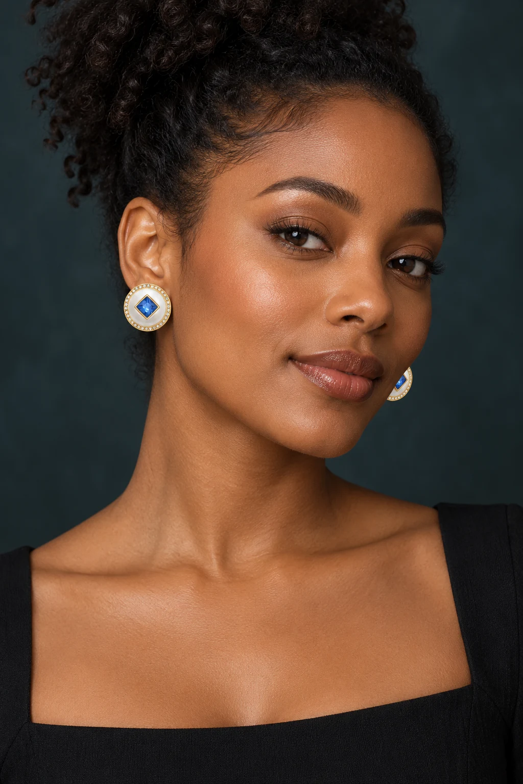 The Odette Earrings worn on a model — AI-generated styling preview