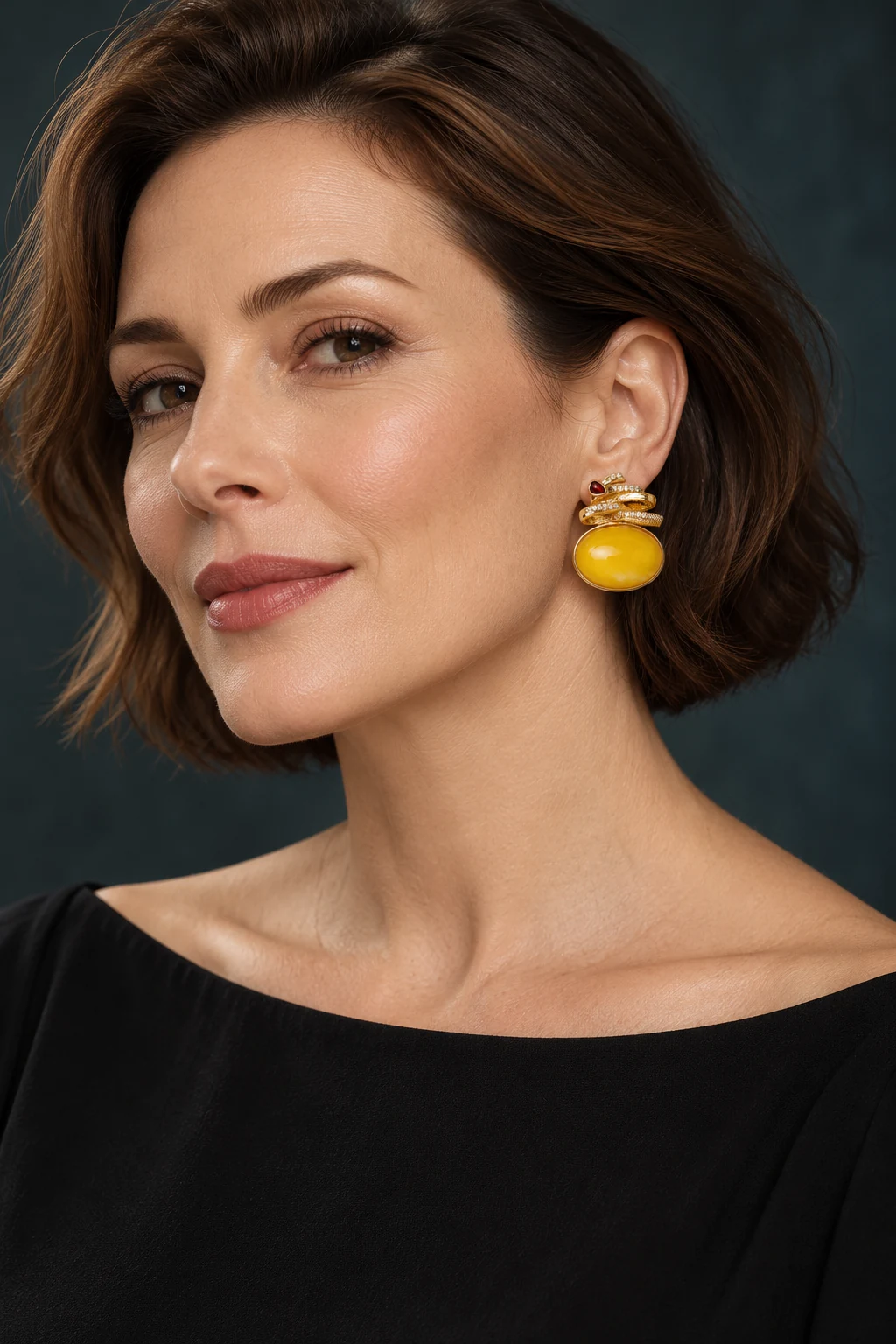 The Arabella Red Earrings worn on a model — AI-generated styling preview
