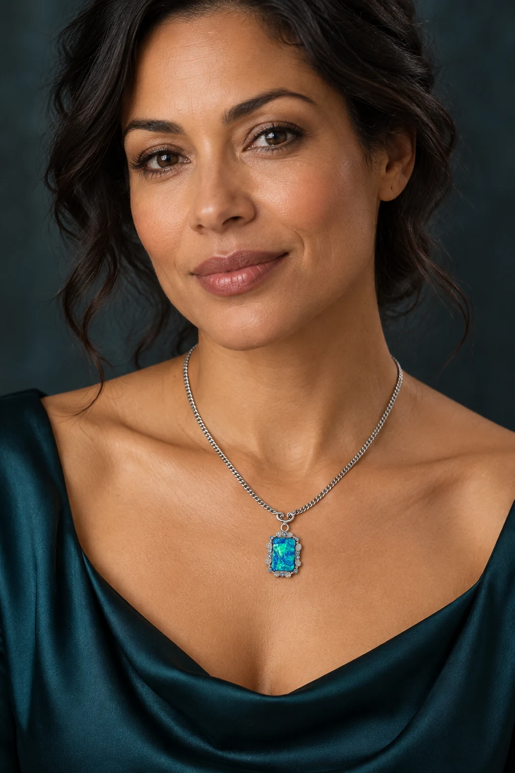 The Celestine Necklace worn on a model — AI-generated styling preview