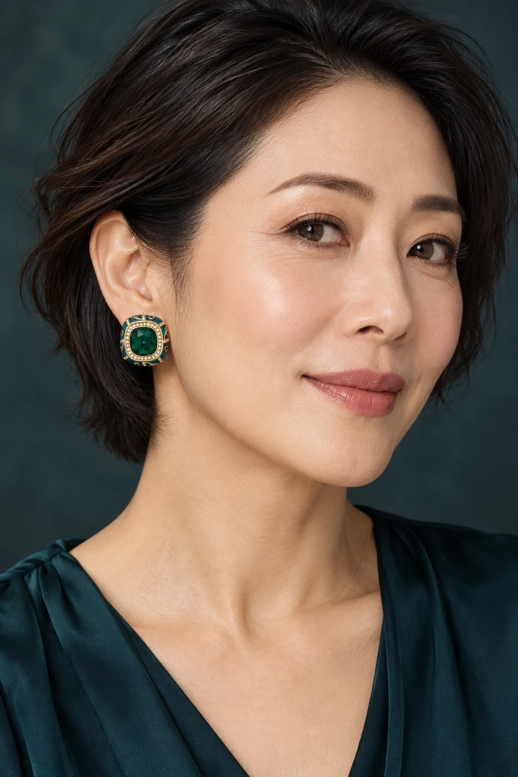 The Fleur de Lys Green Earrings worn on a model — AI-generated styling preview