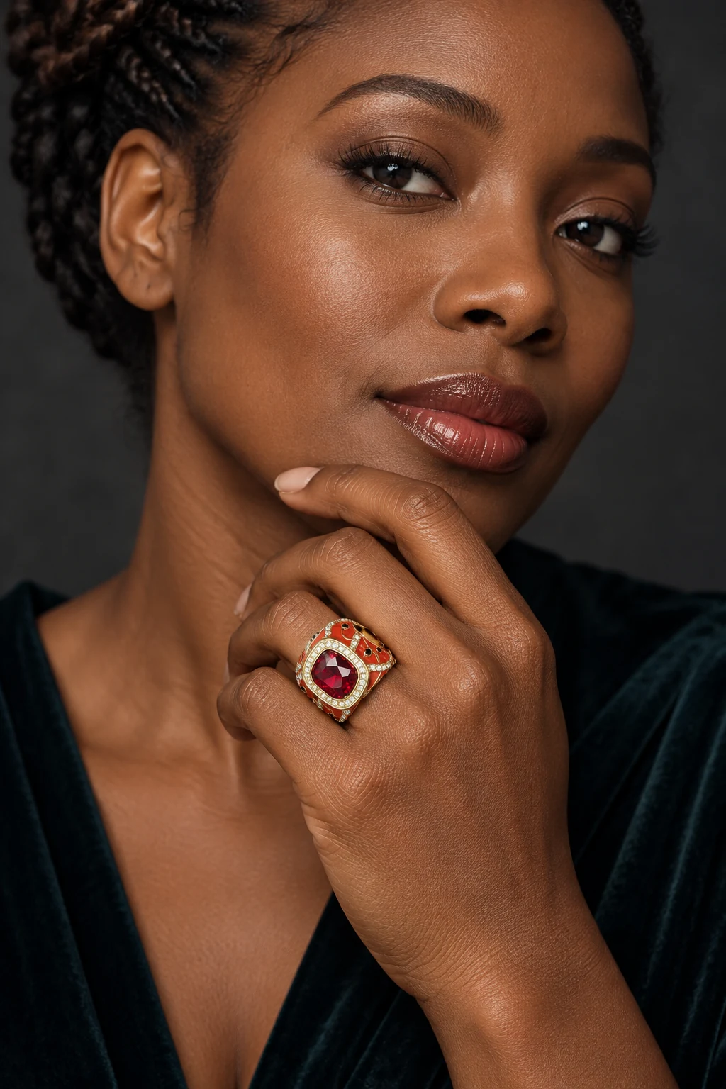 The Fleur de Lys Red Ring worn on a model — AI-generated styling preview