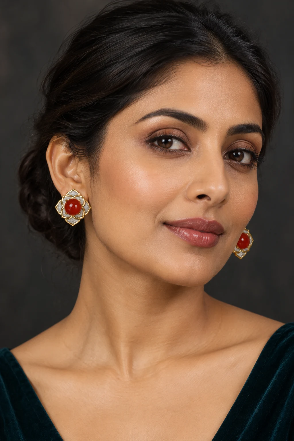 The Madeleine Earrings worn on a model — AI-generated styling preview