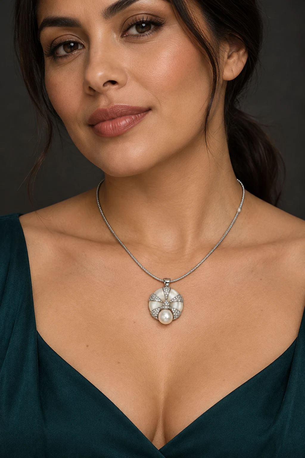 The Golden Reverie White Necklace worn on a model — AI-generated styling preview