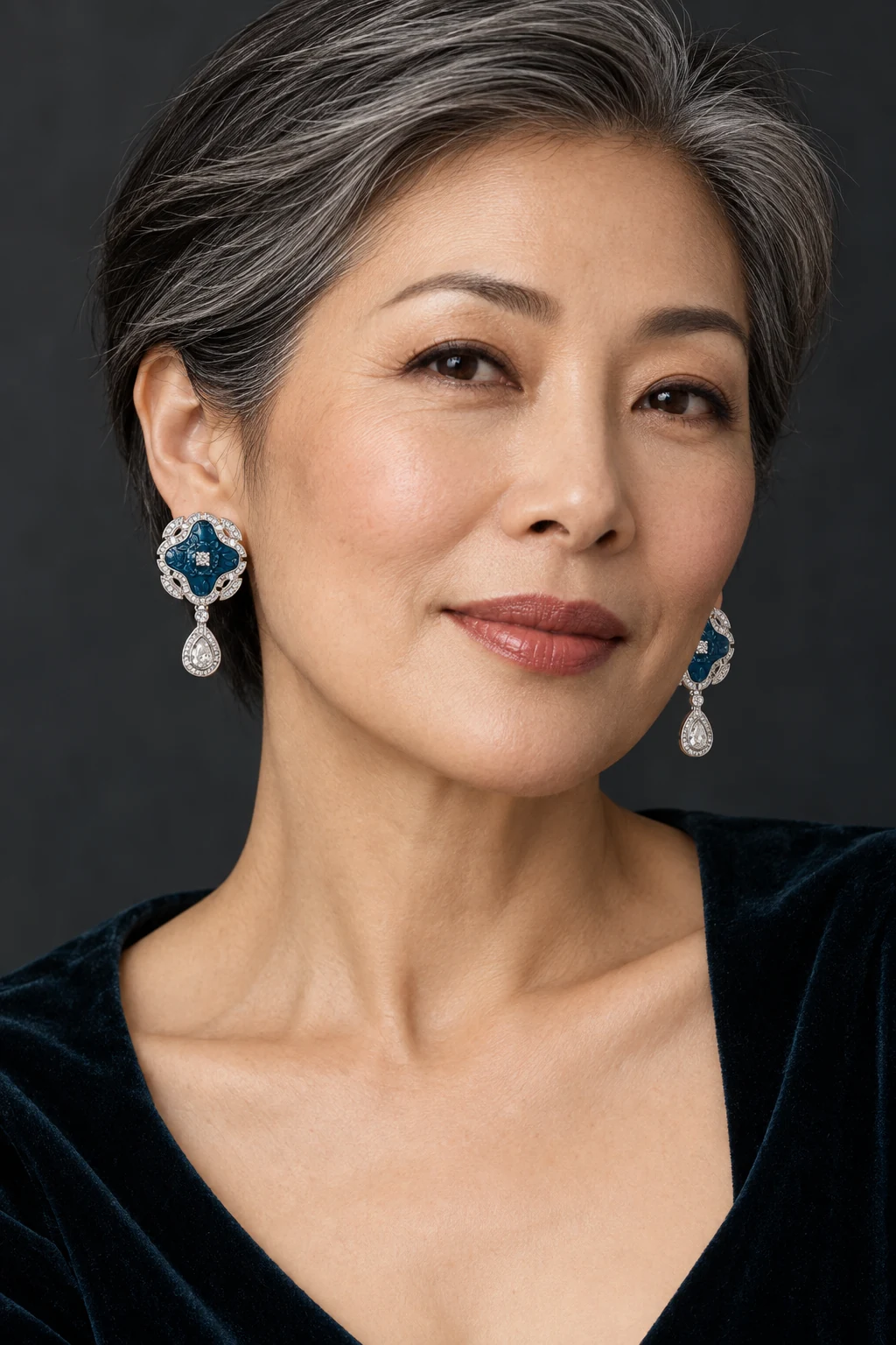 The Jardin Secret Blue Earrings worn on a model — AI-generated styling preview
