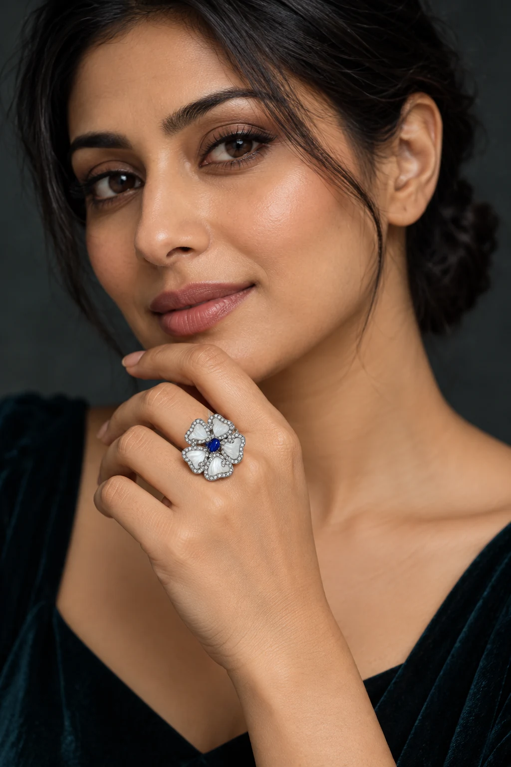 The Violette White Ring worn on a model — AI-generated styling preview
