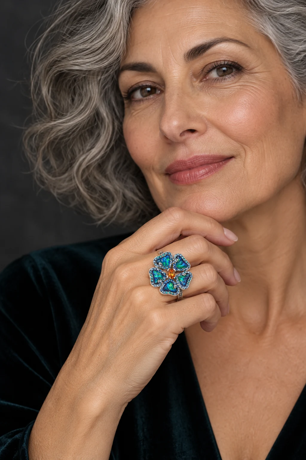 The Violette Blue Ring worn on a model — AI-generated styling preview