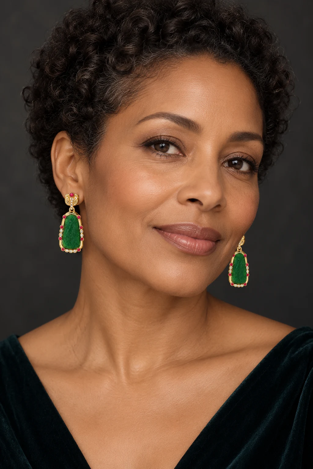 The Colette Green Earrings worn on a model — AI-generated styling preview