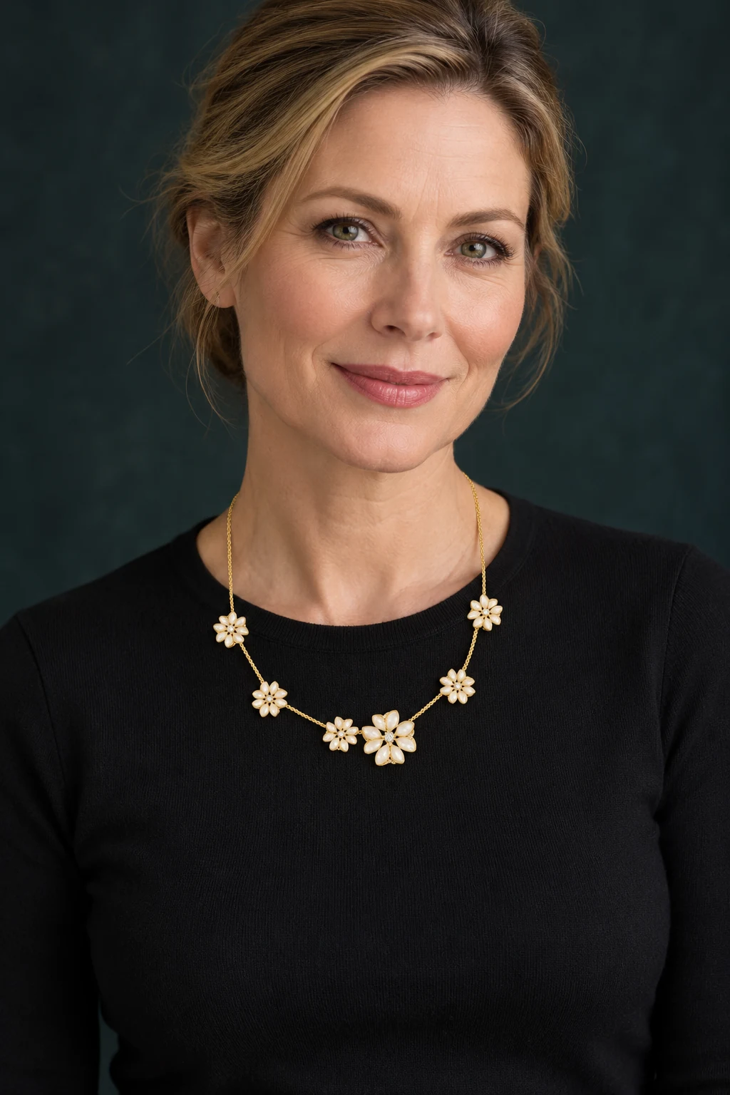The Geneviève Romance Necklace worn on a model — AI-generated styling preview