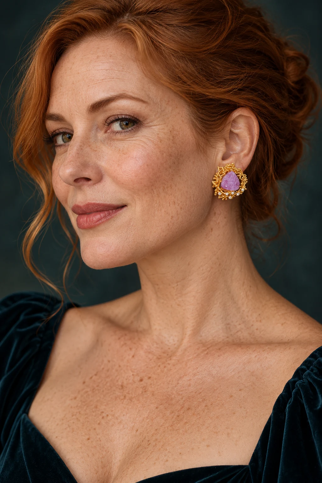 The Valentine Muse Earrings worn on a model — AI-generated styling preview