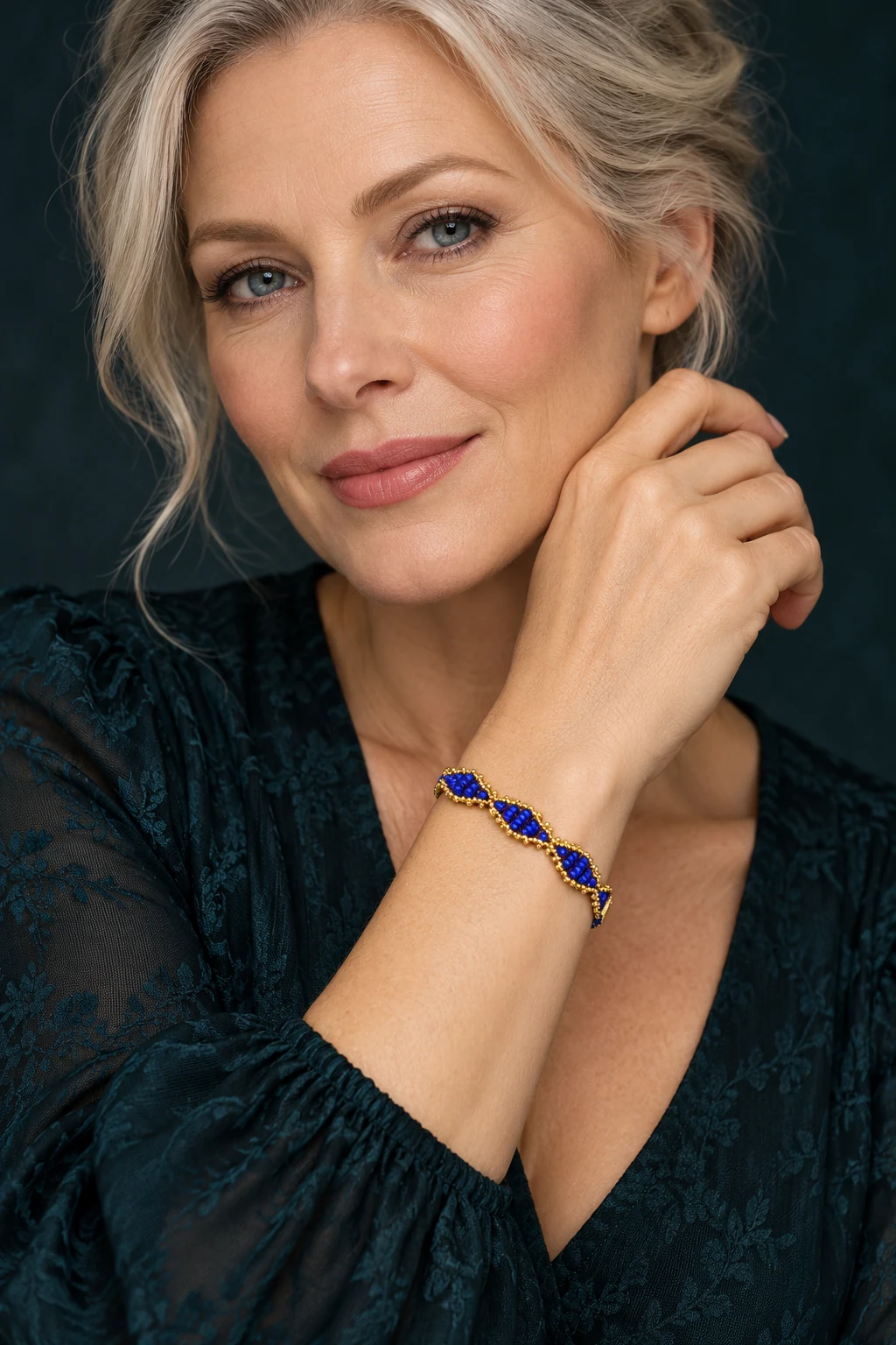 The Élise Éclat Blue Bracelet worn on a model — AI-generated styling preview