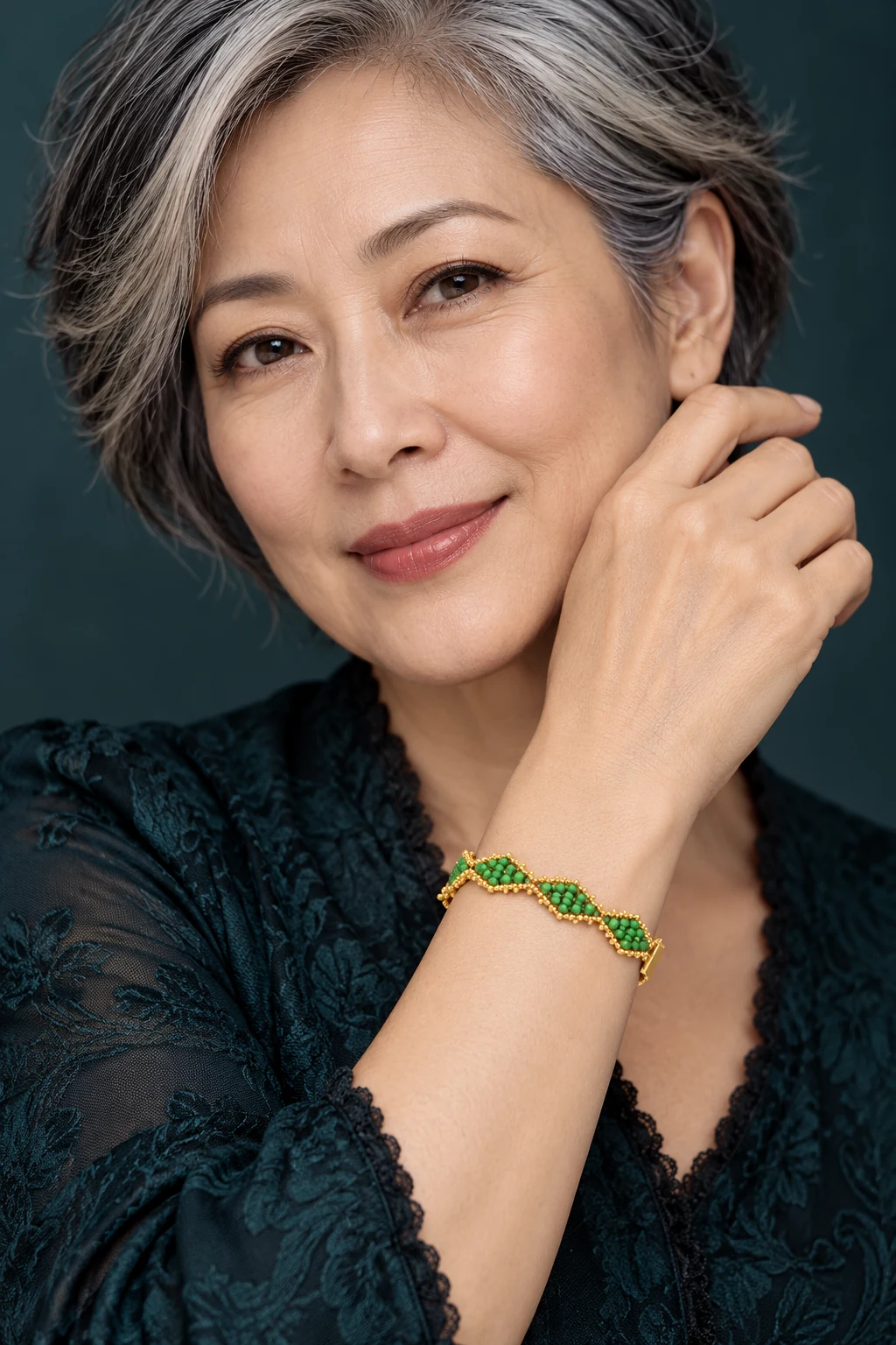 The Élise Éclat Green Bracelet worn on a model — AI-generated styling preview