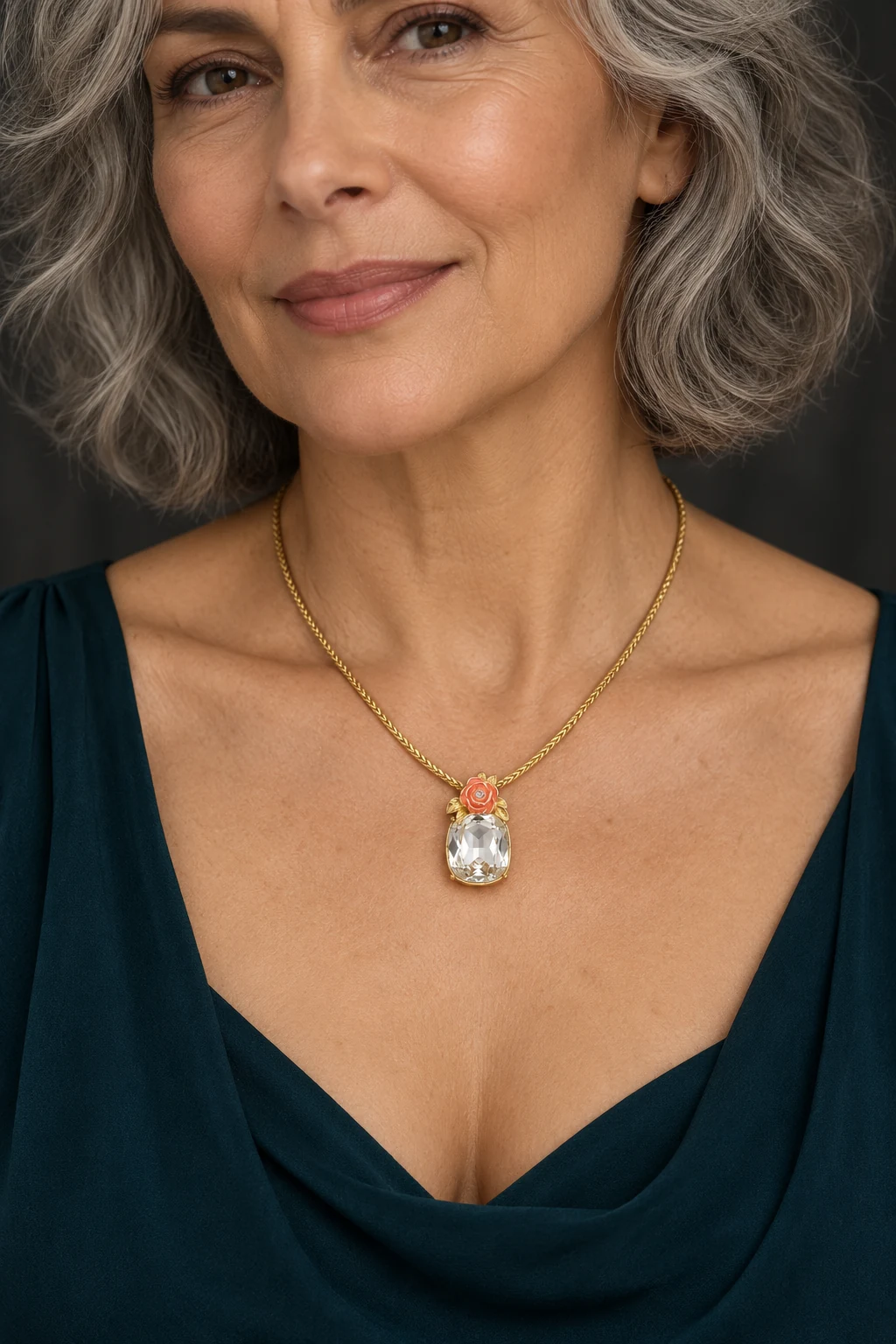The Geneviève Necklace worn on a model — AI-generated styling preview