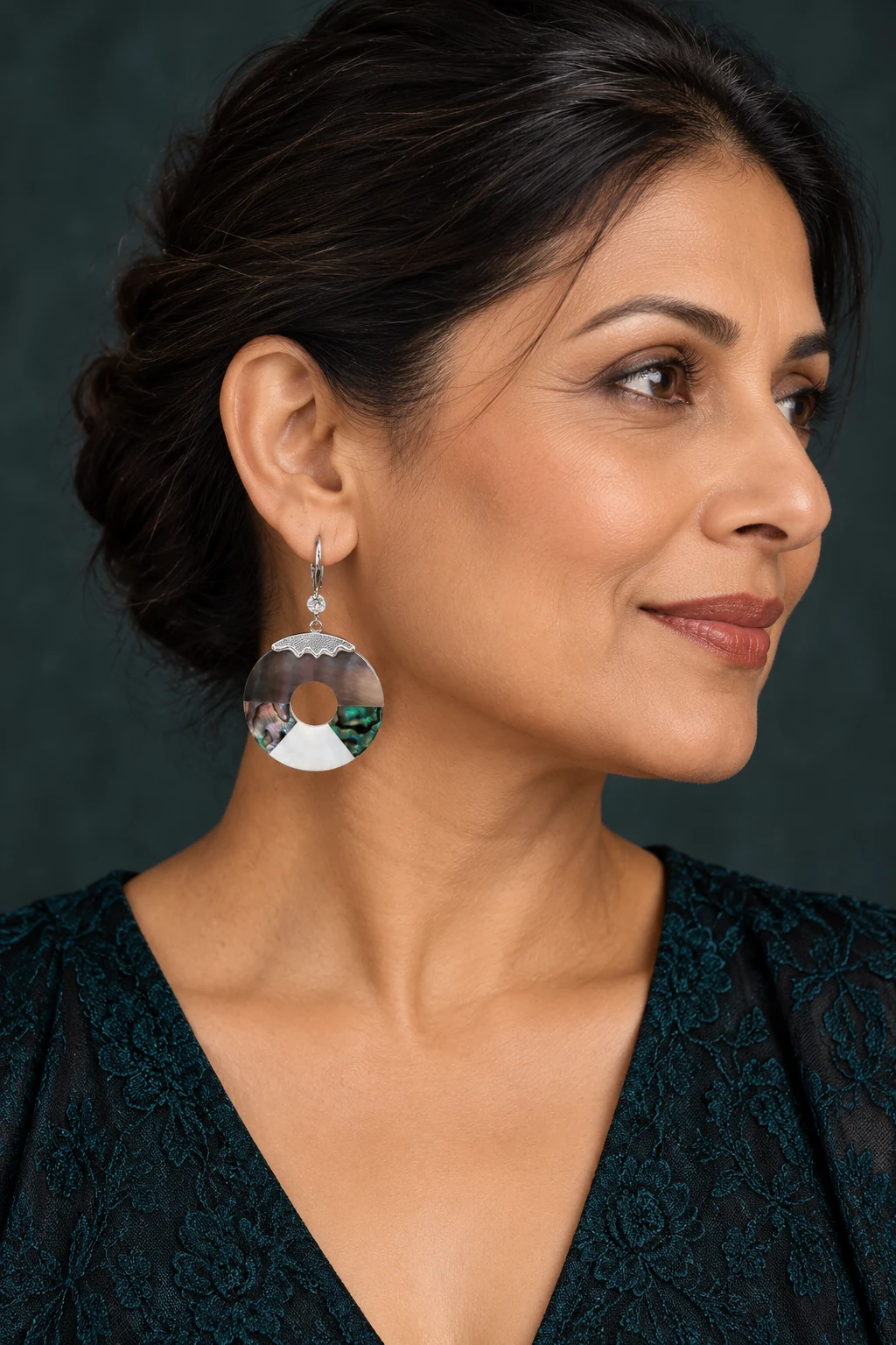 The Anouk Promenade Earrings worn on a model — AI-generated styling preview