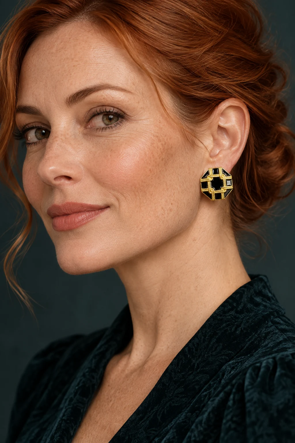 The Béatrice Sonata Earrings worn on a model — AI-generated styling preview