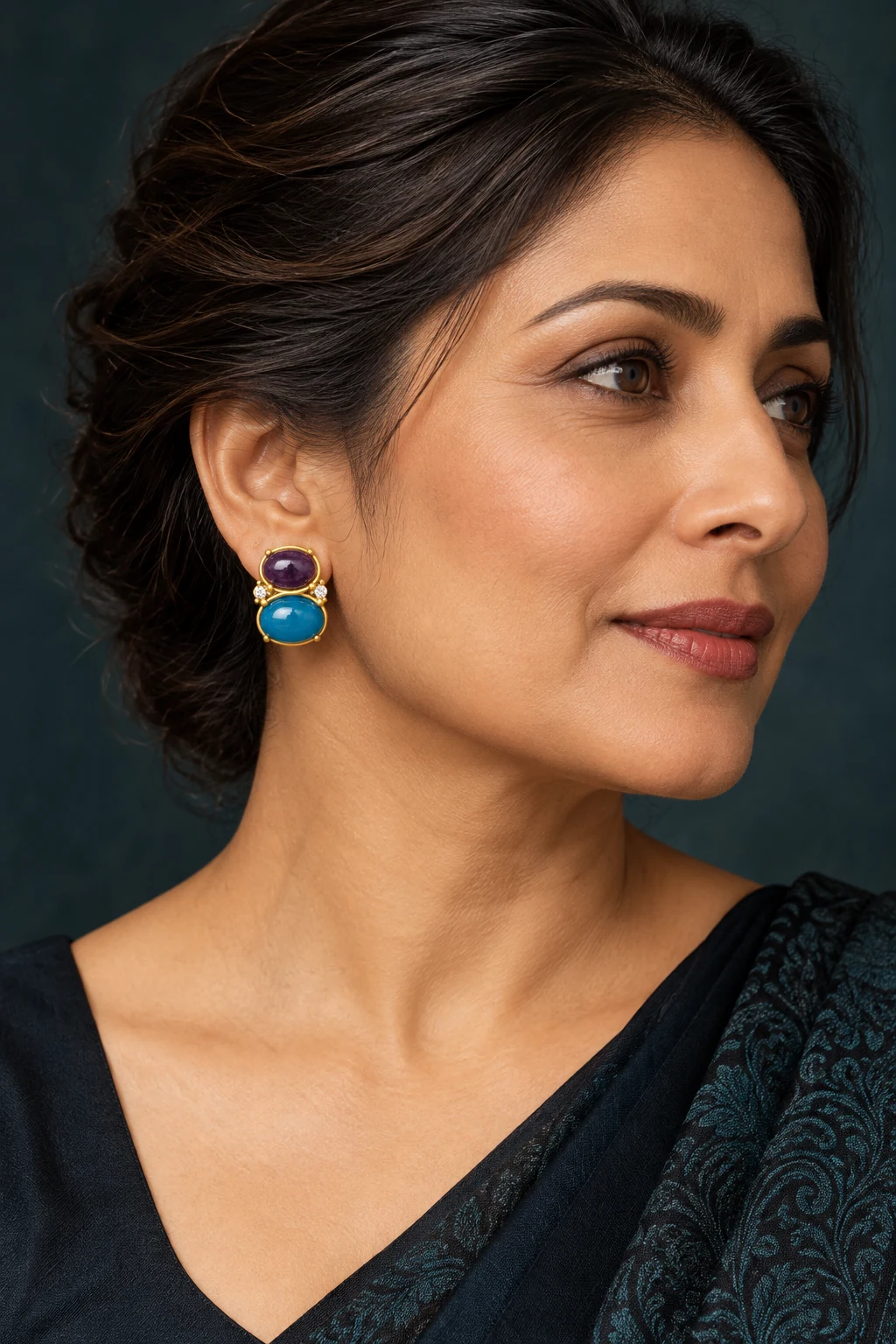 The Camille Promenade Earrings worn on a model — AI-generated styling preview