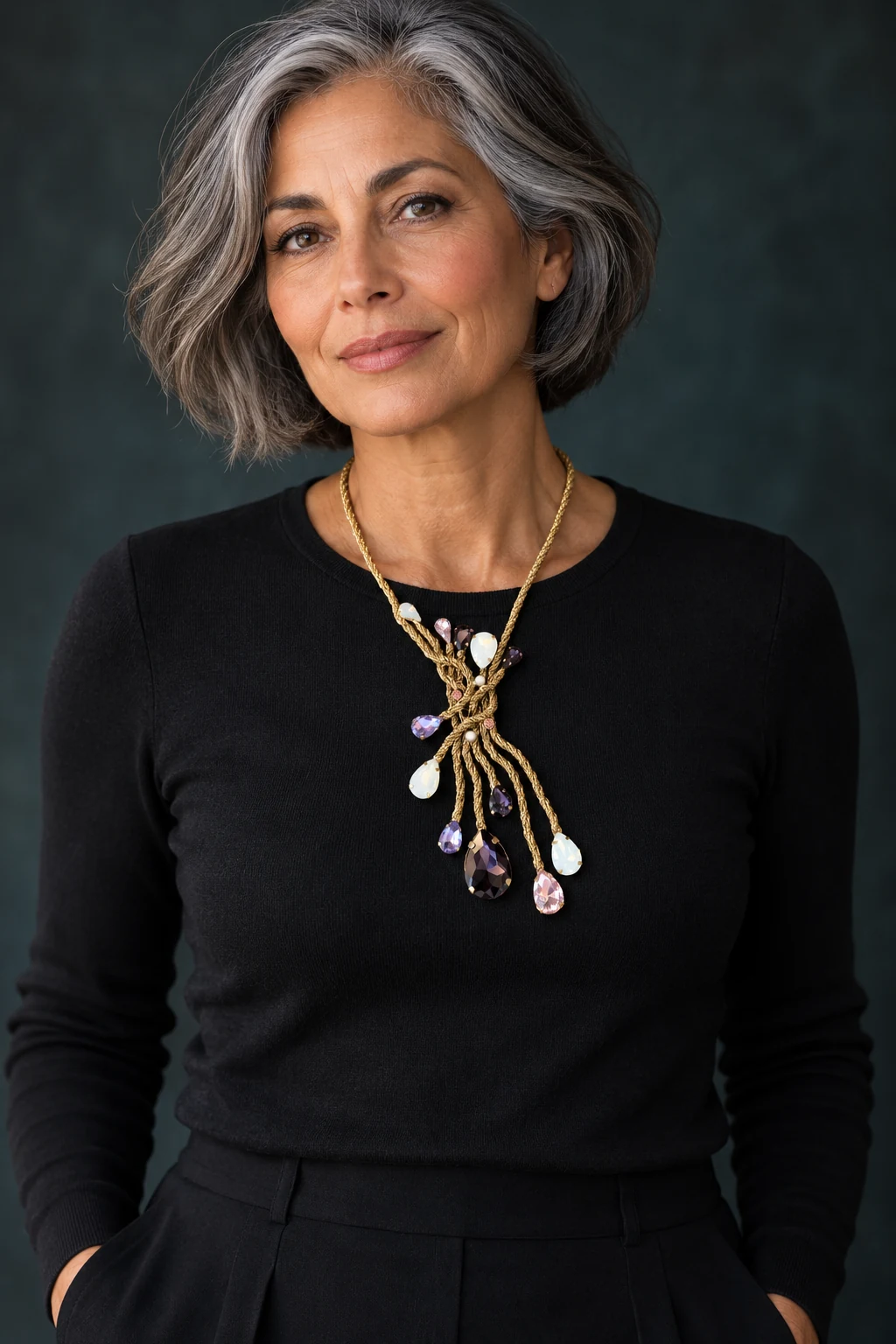 The Alma Rhapsody Necklace worn on a model — AI-generated styling preview