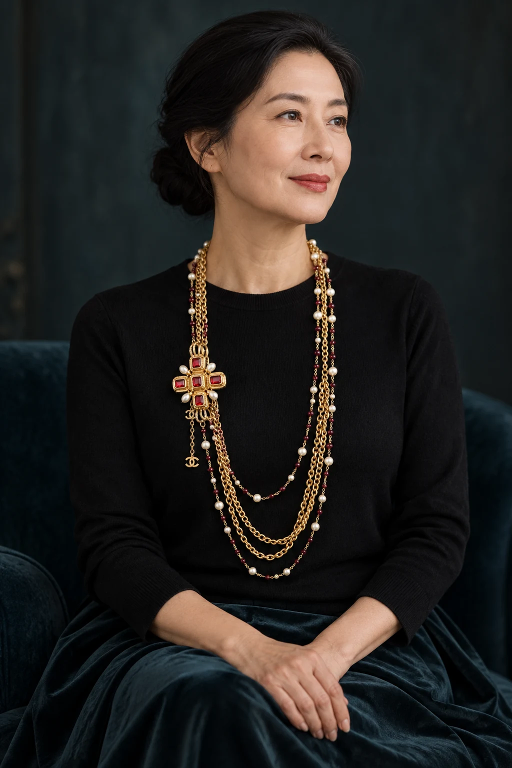 The Chantal Rhapsody Necklace worn on a model — AI-generated styling preview