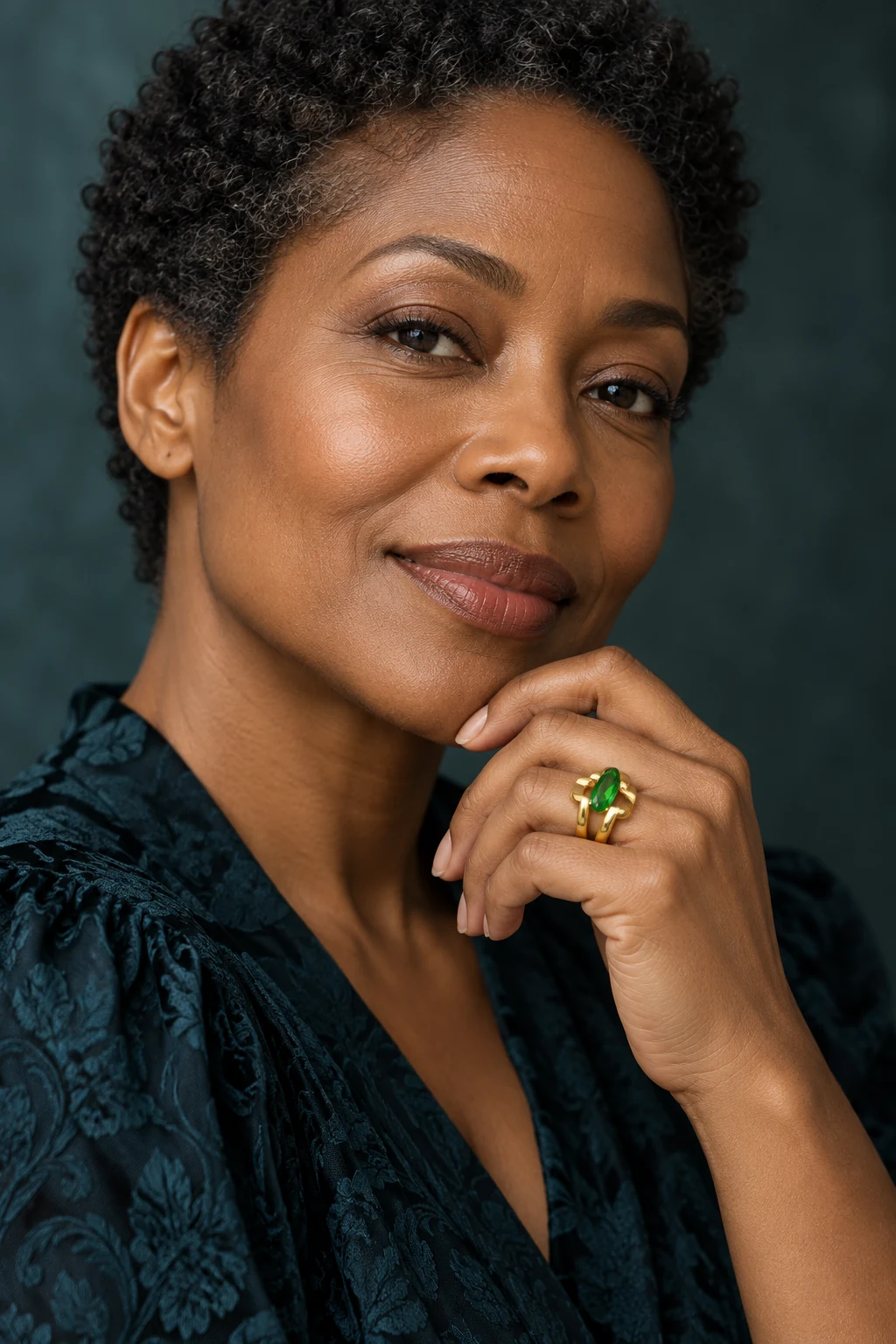 The Adrienne Promenade Ring worn on a model — AI-generated styling preview