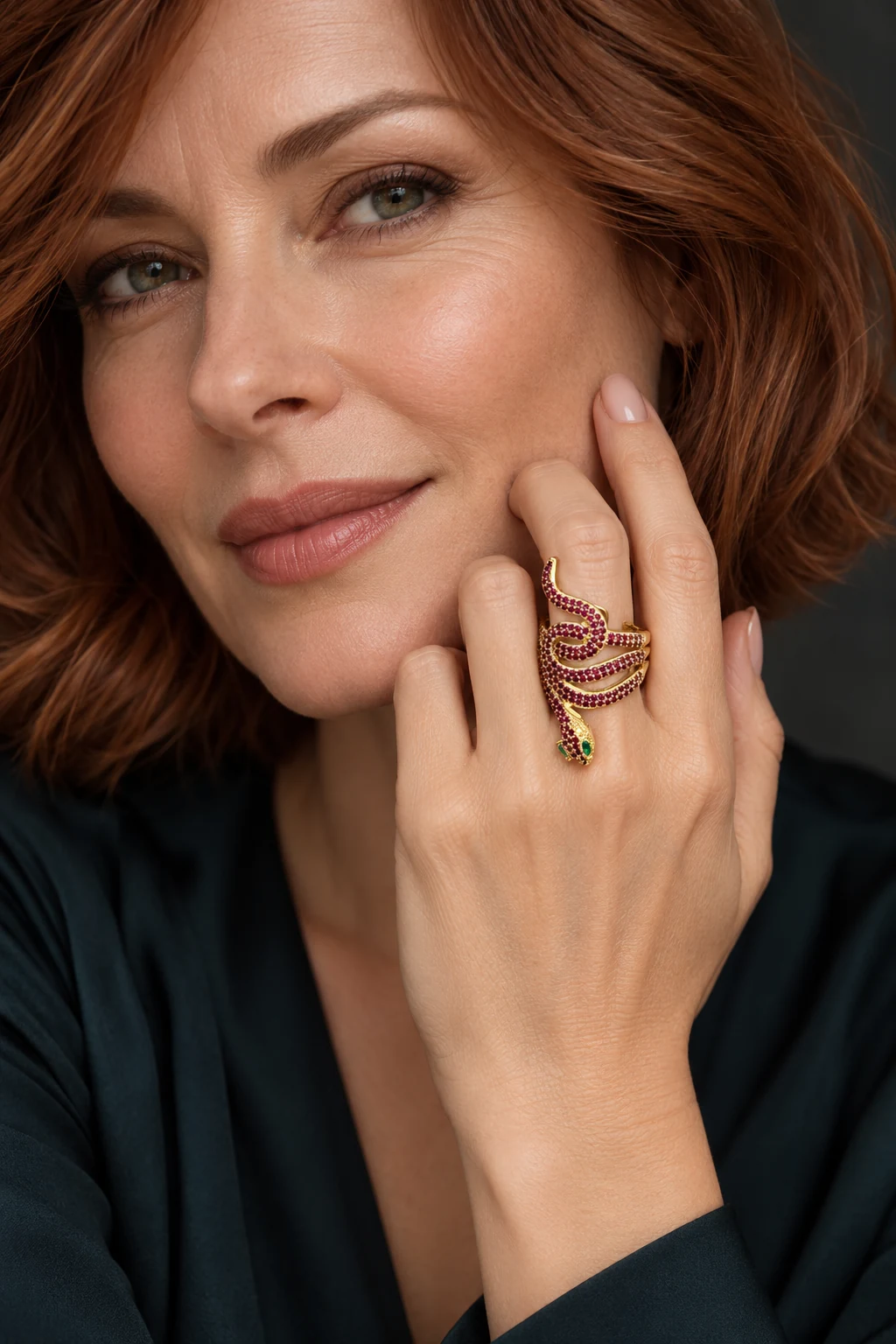 The Blanche Nocturne Ring worn on a model — AI-generated styling preview