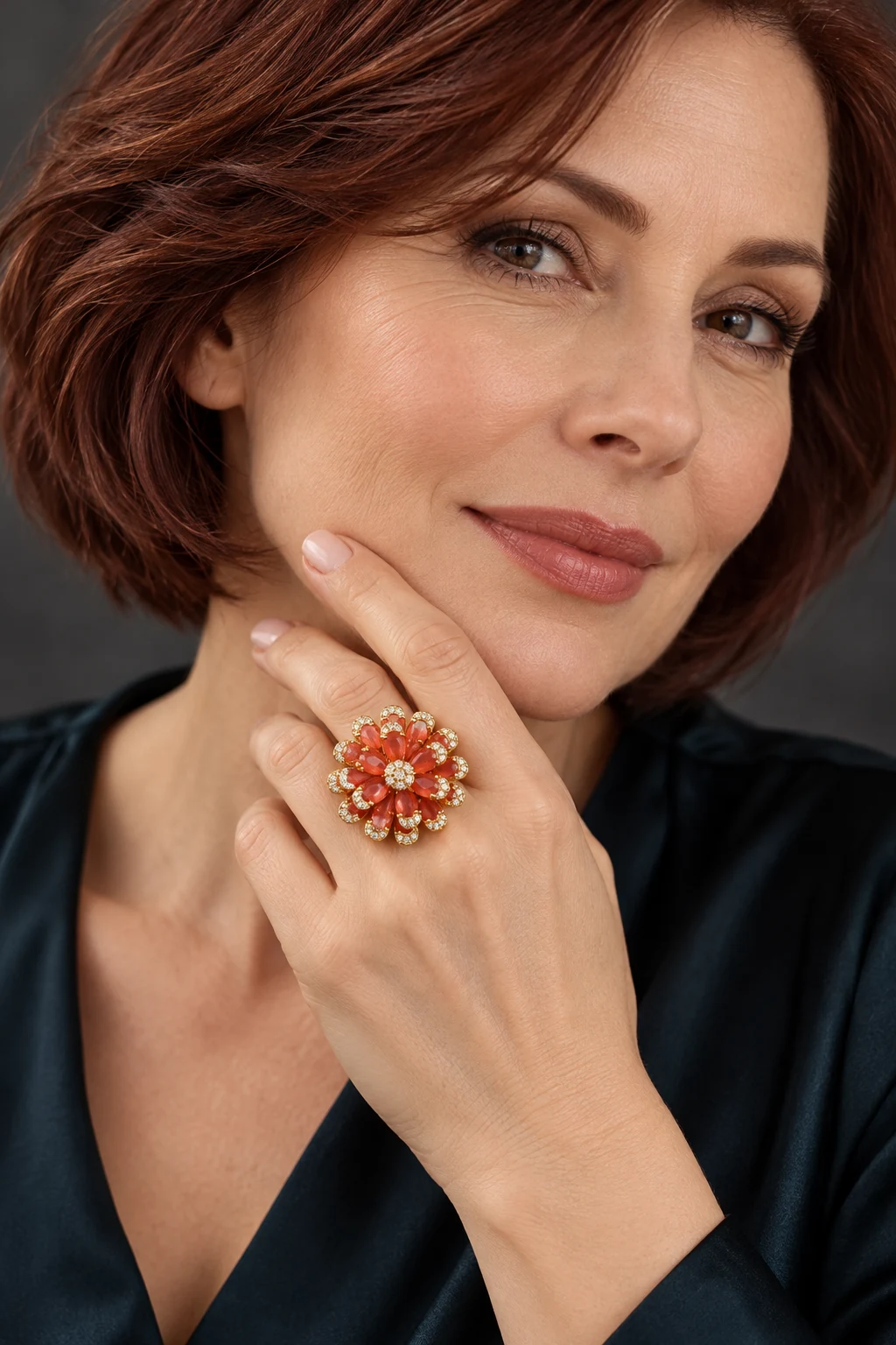The Rosaline Arabesque Ring worn on a model — AI-generated styling preview