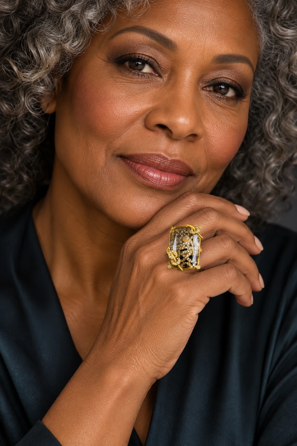 The Delphine Sonata Ring worn on a model — AI-generated styling preview