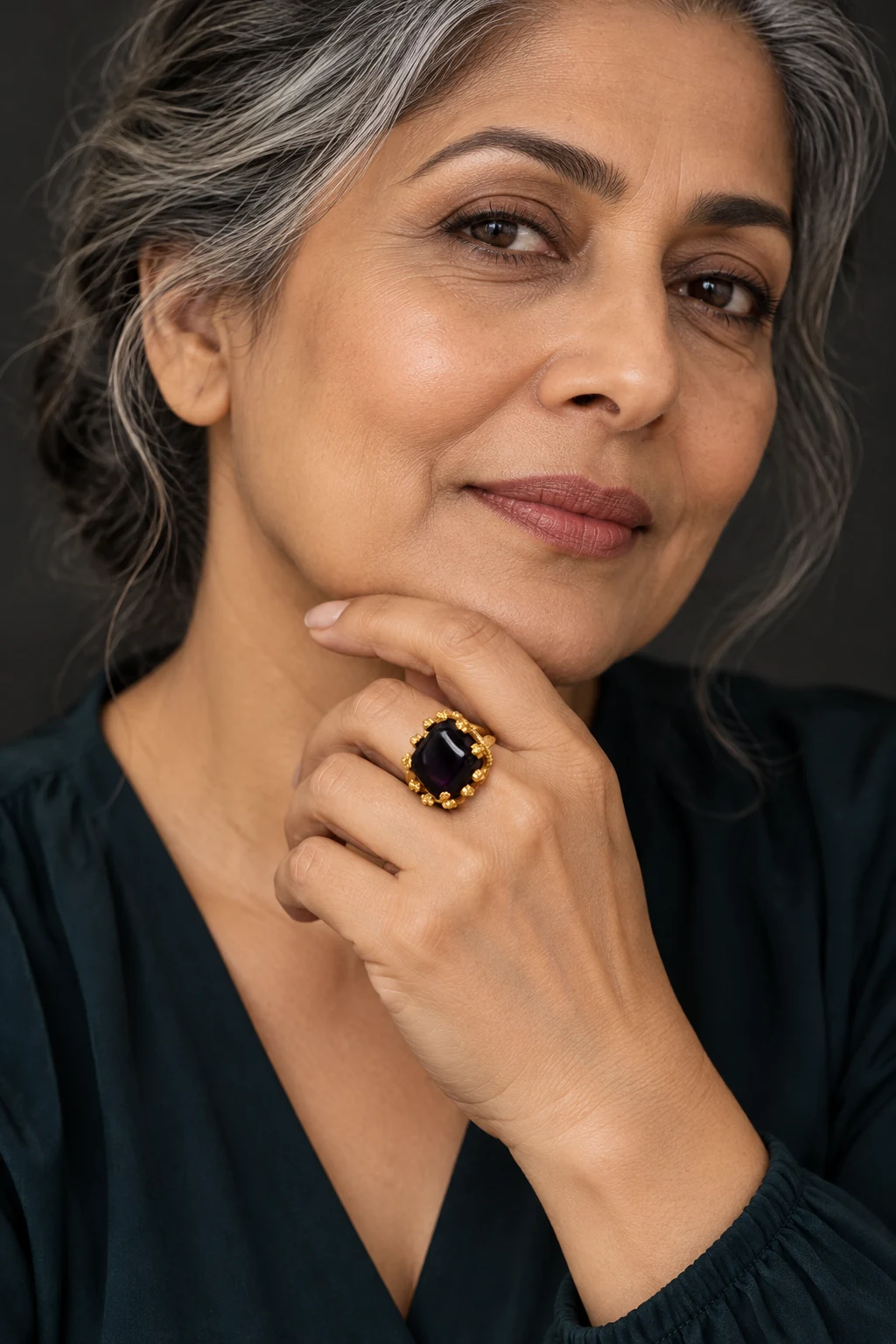 The Gaëlle Serenade Ring worn on a model — AI-generated styling preview