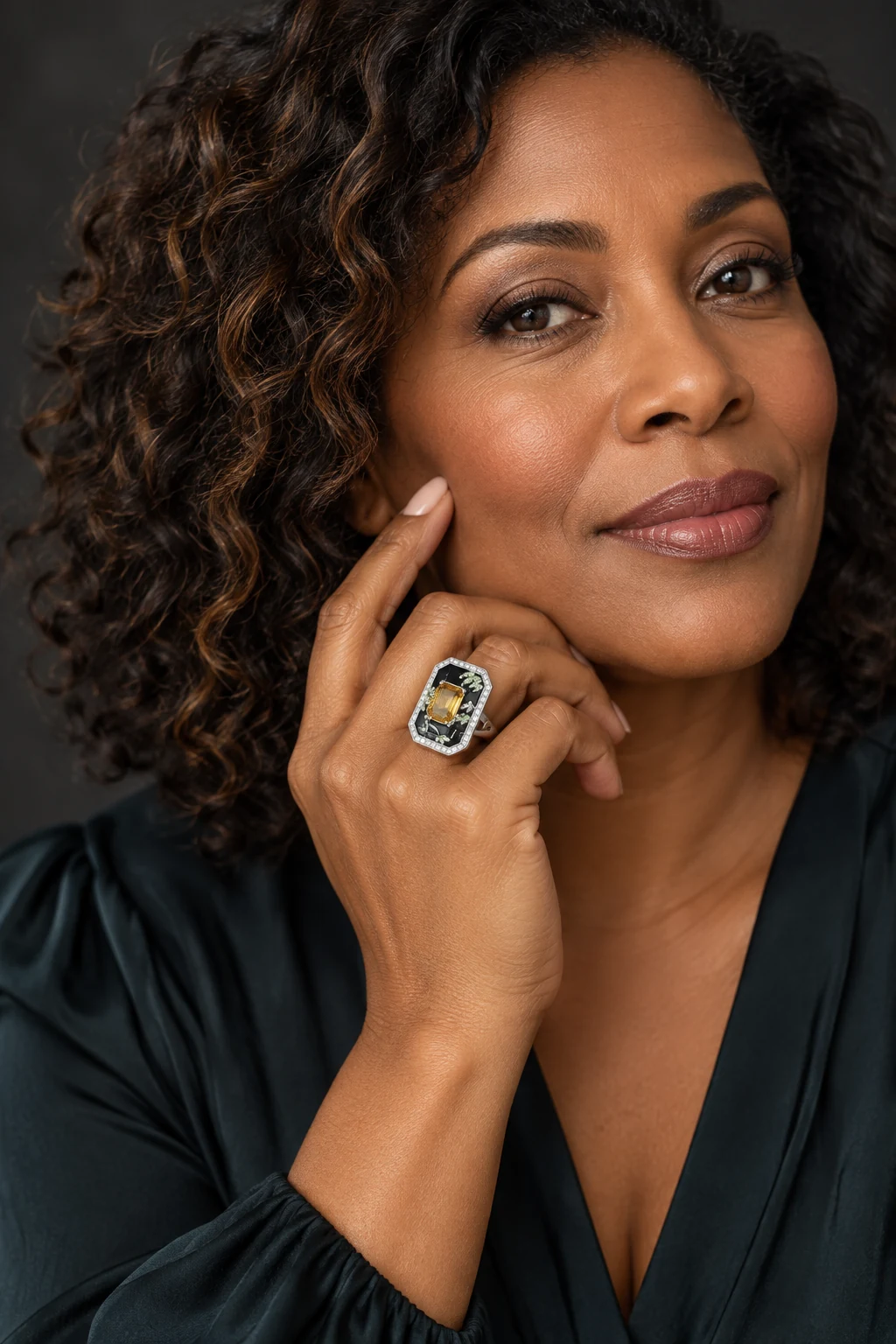 The Louise Romance Black Ring worn on a model — AI-generated styling preview