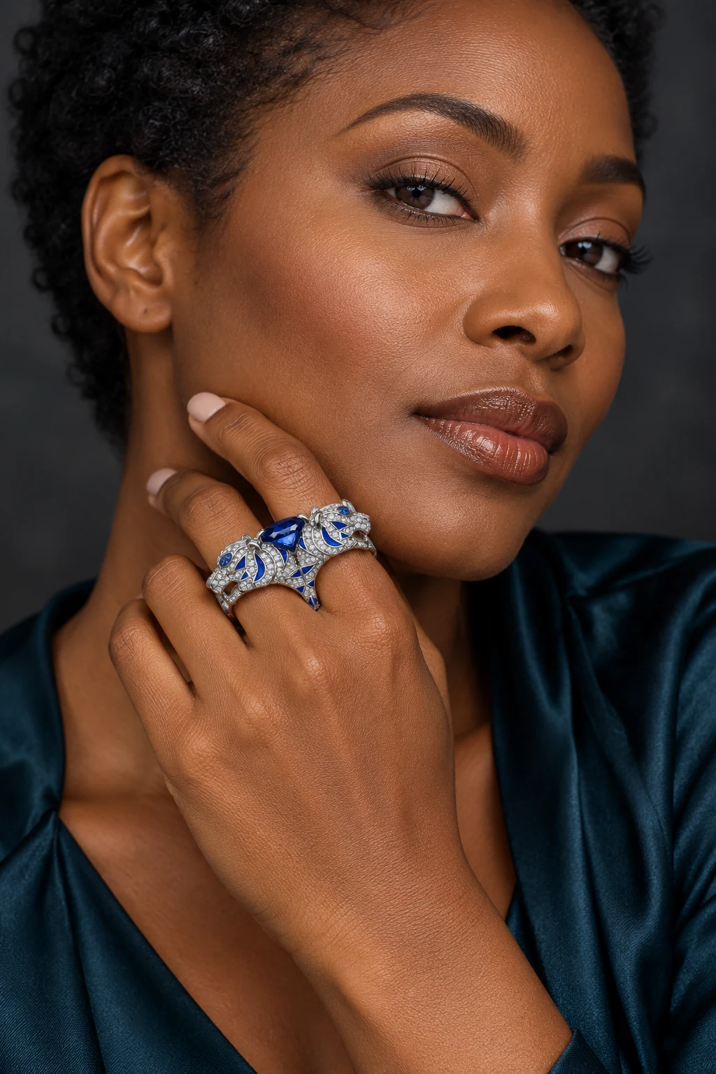 The Marianne Waltz Blue Ring worn on a model — AI-generated styling preview