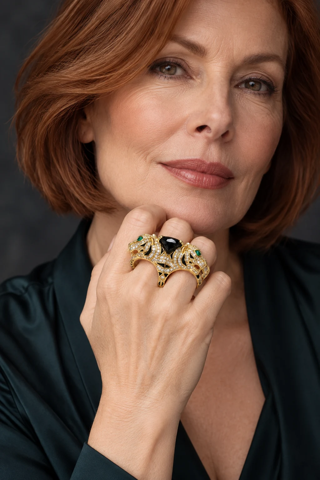 The Marianne Waltz Green Ring worn on a model — AI-generated styling preview