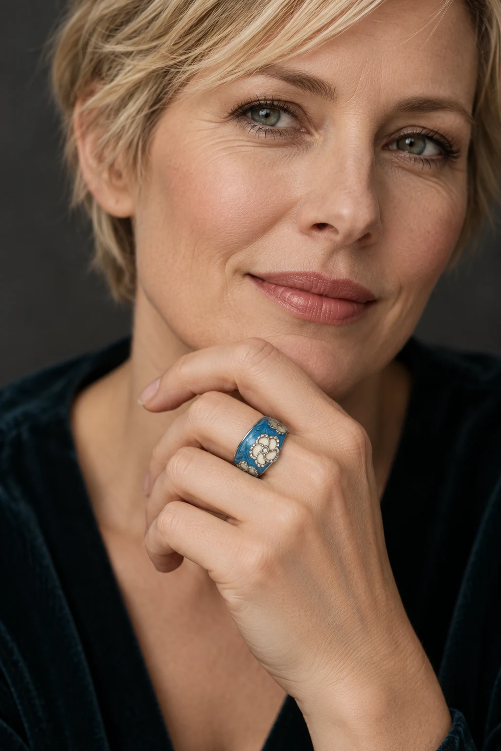 The Margaux Serenade Ring worn on a model — AI-generated styling preview