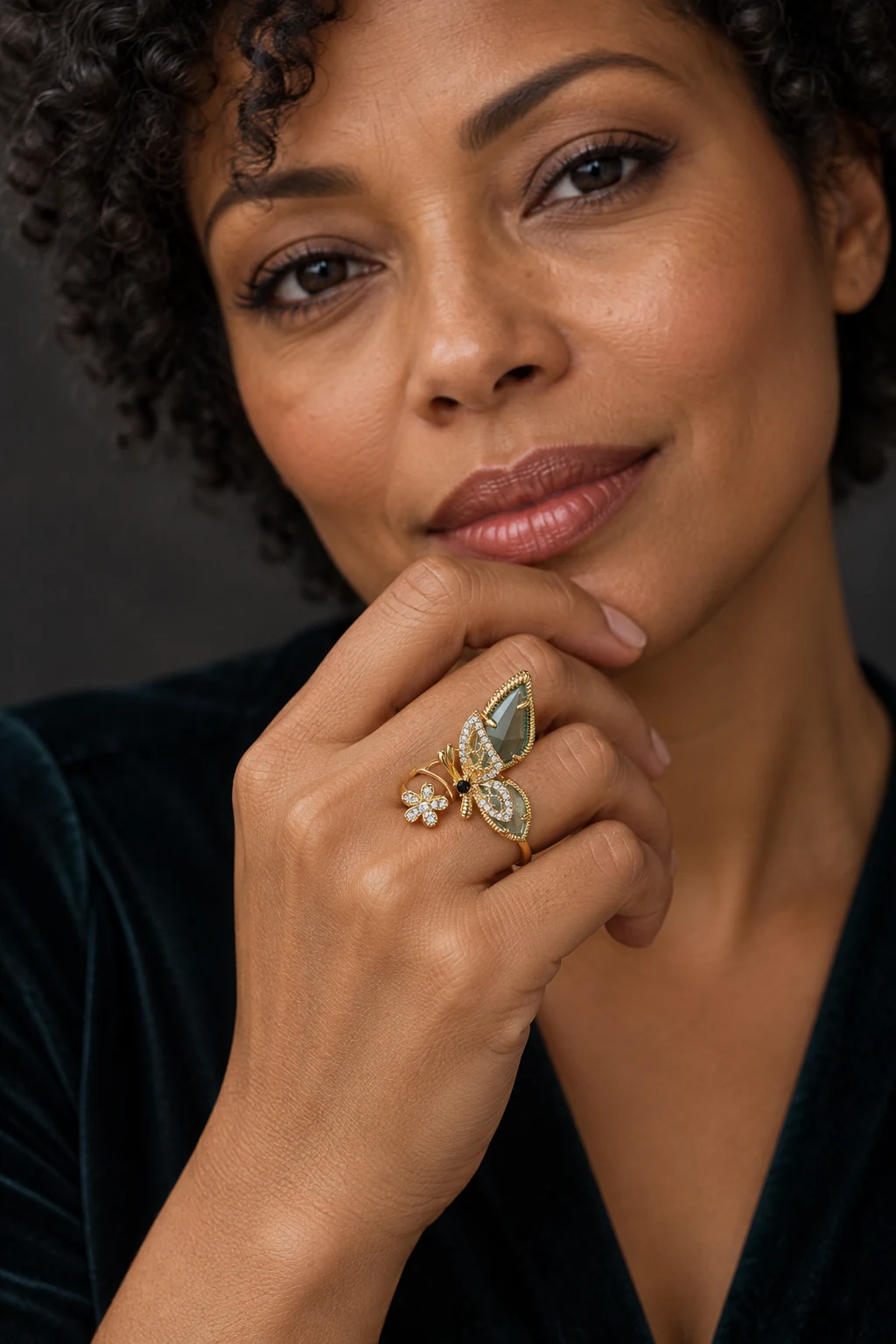 The Sabine Sonnet Gold-Tone Ring worn on a model — AI-generated styling preview