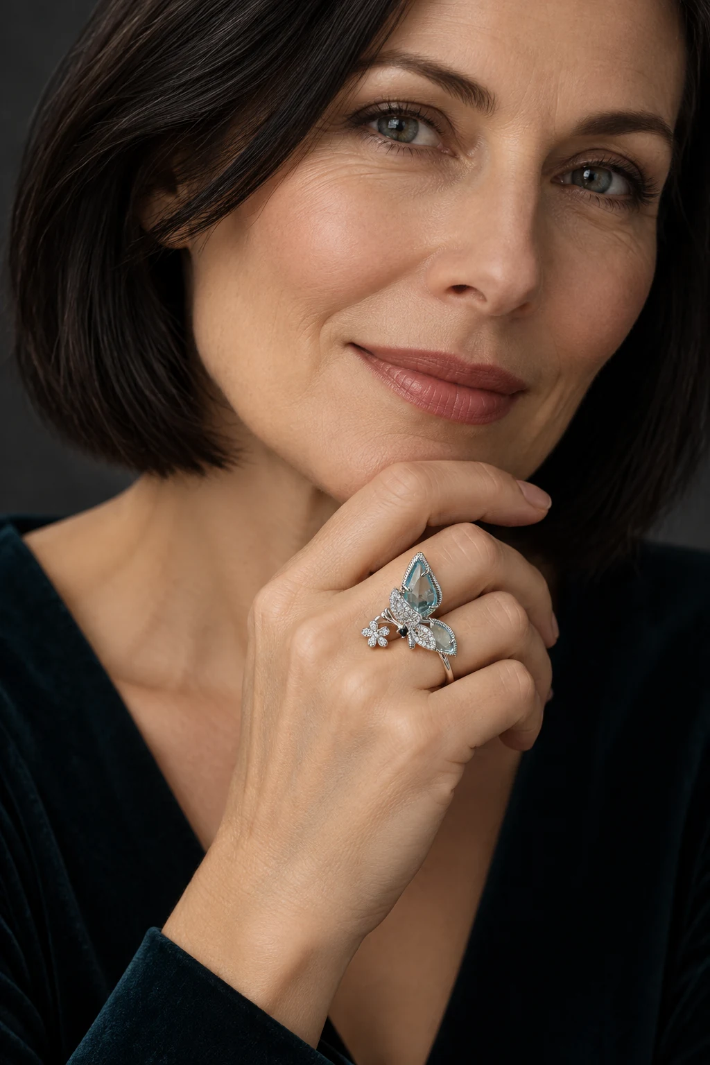 The Sabine Sonnet Silver-Tone Ring worn on a model — AI-generated styling preview