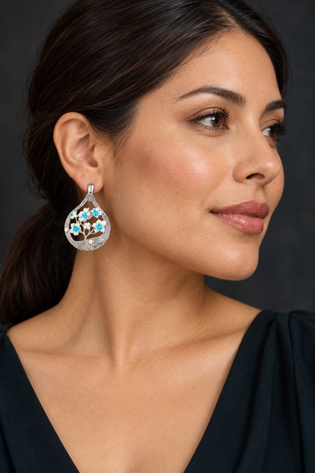 The Mirabelle Silver-Tone Earrings worn on a model — AI-generated styling preview