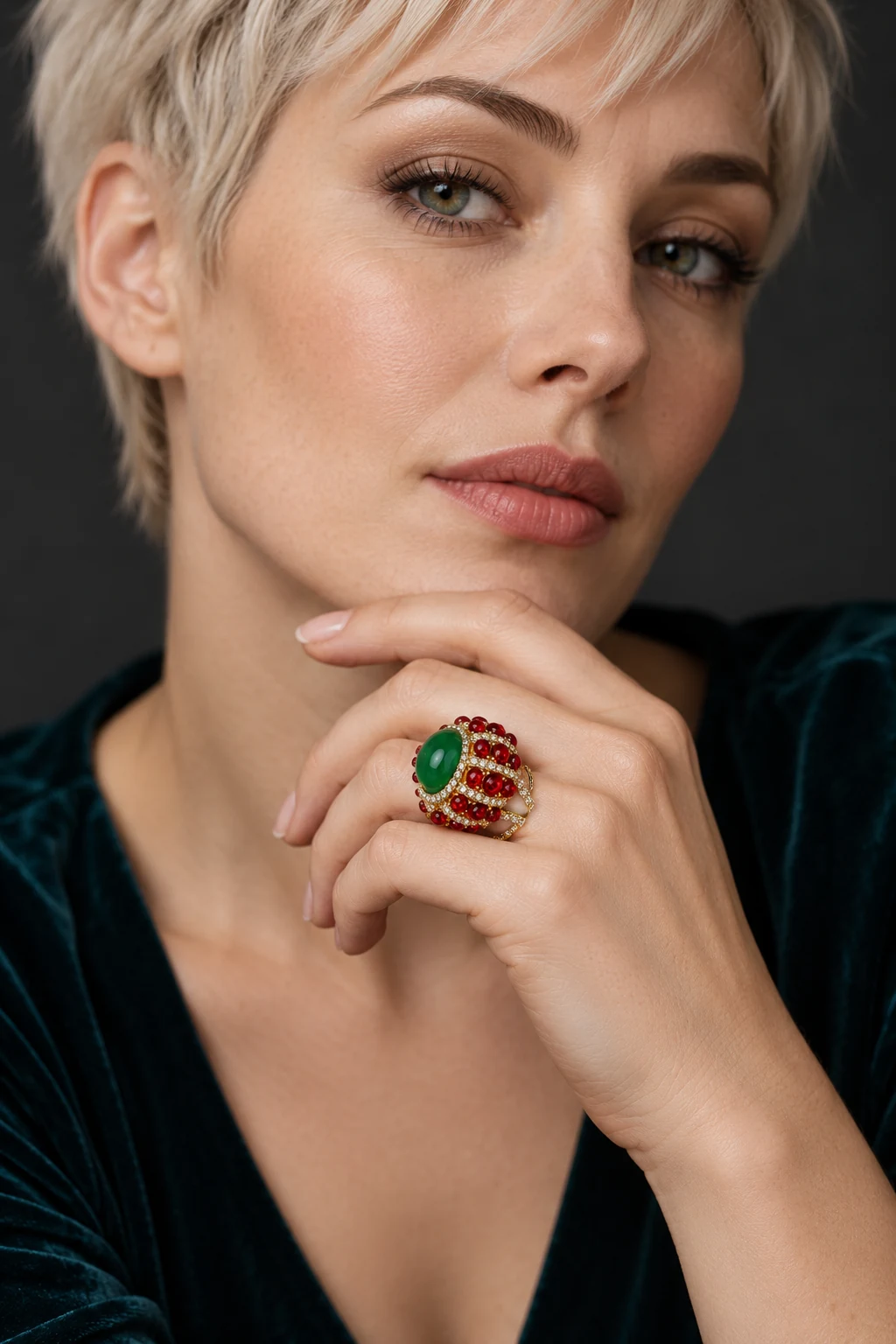 The Virginie Promenade Red Ring worn on a model — AI-generated styling preview