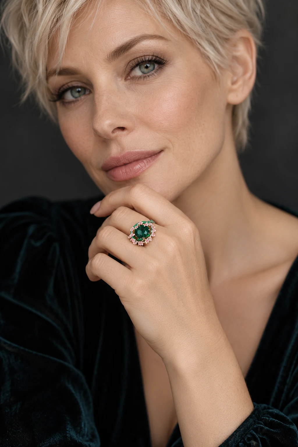 The Camille Serenade Ring worn on a model — AI-generated styling preview