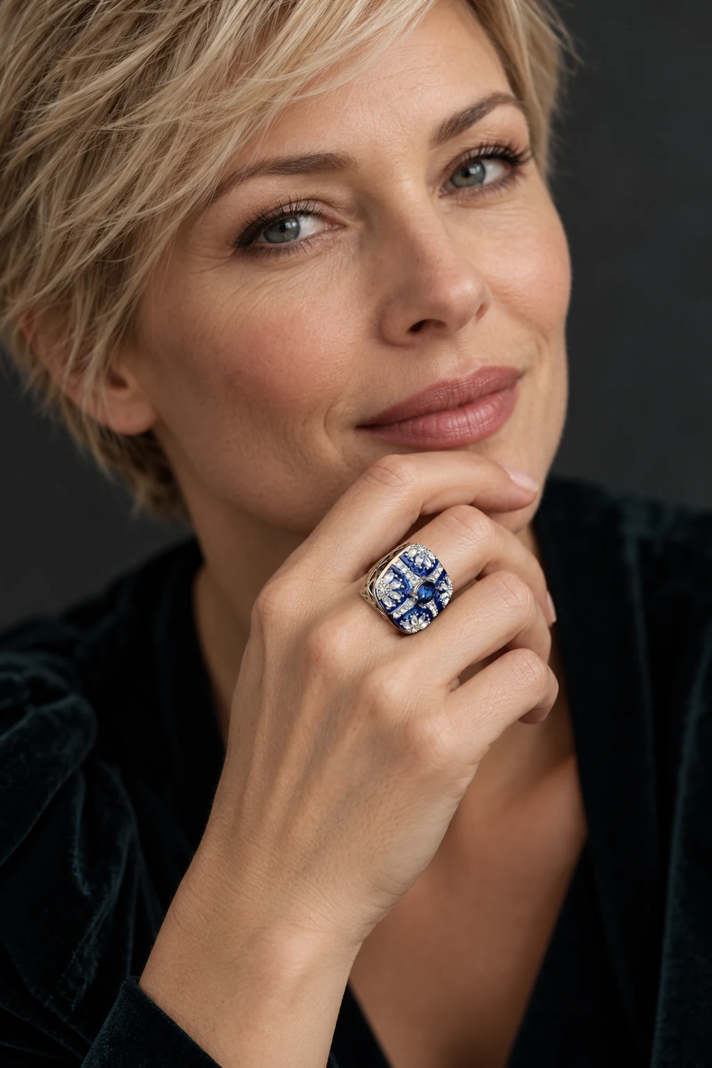 The Éveline Poème Ring worn on a model — AI-generated styling preview