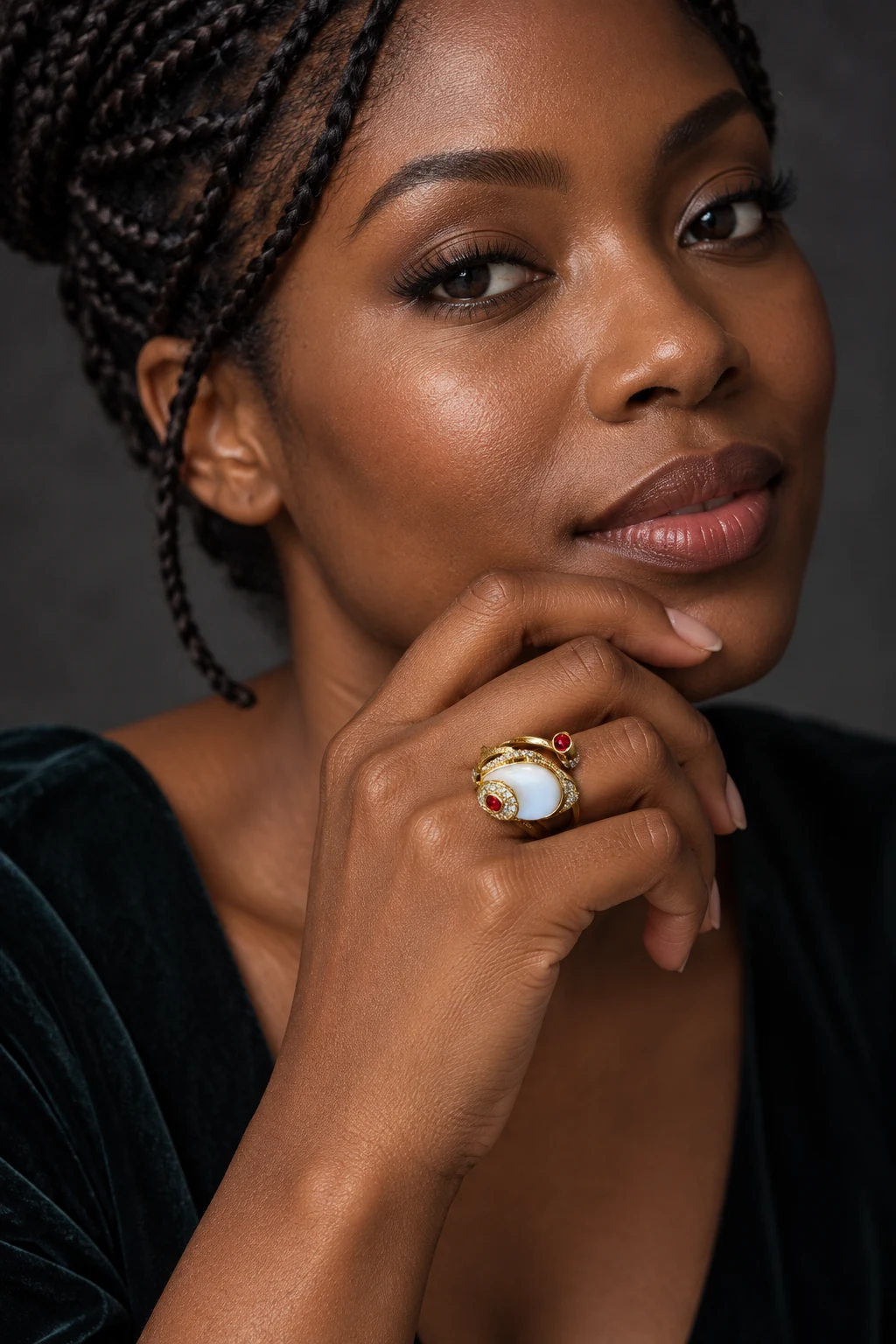 The Francine Jardin Red Ring worn on a model — AI-generated styling preview