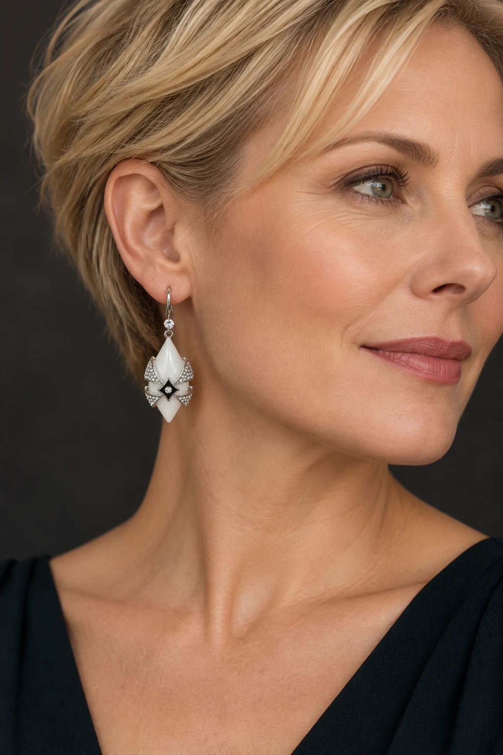 The Noémie Silver-Tone Earrings worn on a model — AI-generated styling preview