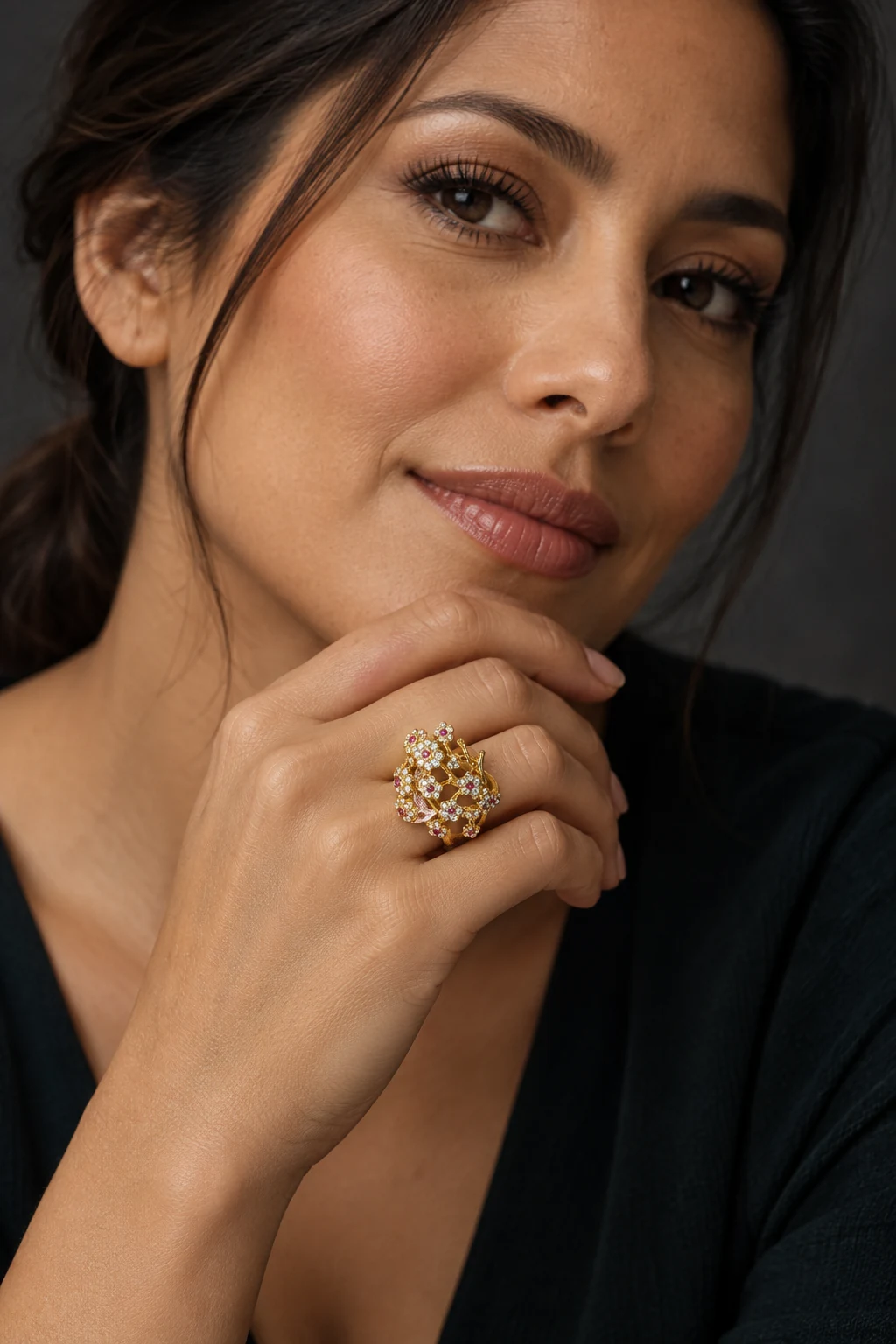 The Aveline Gold-Tone Ring worn on a model — AI-generated styling preview