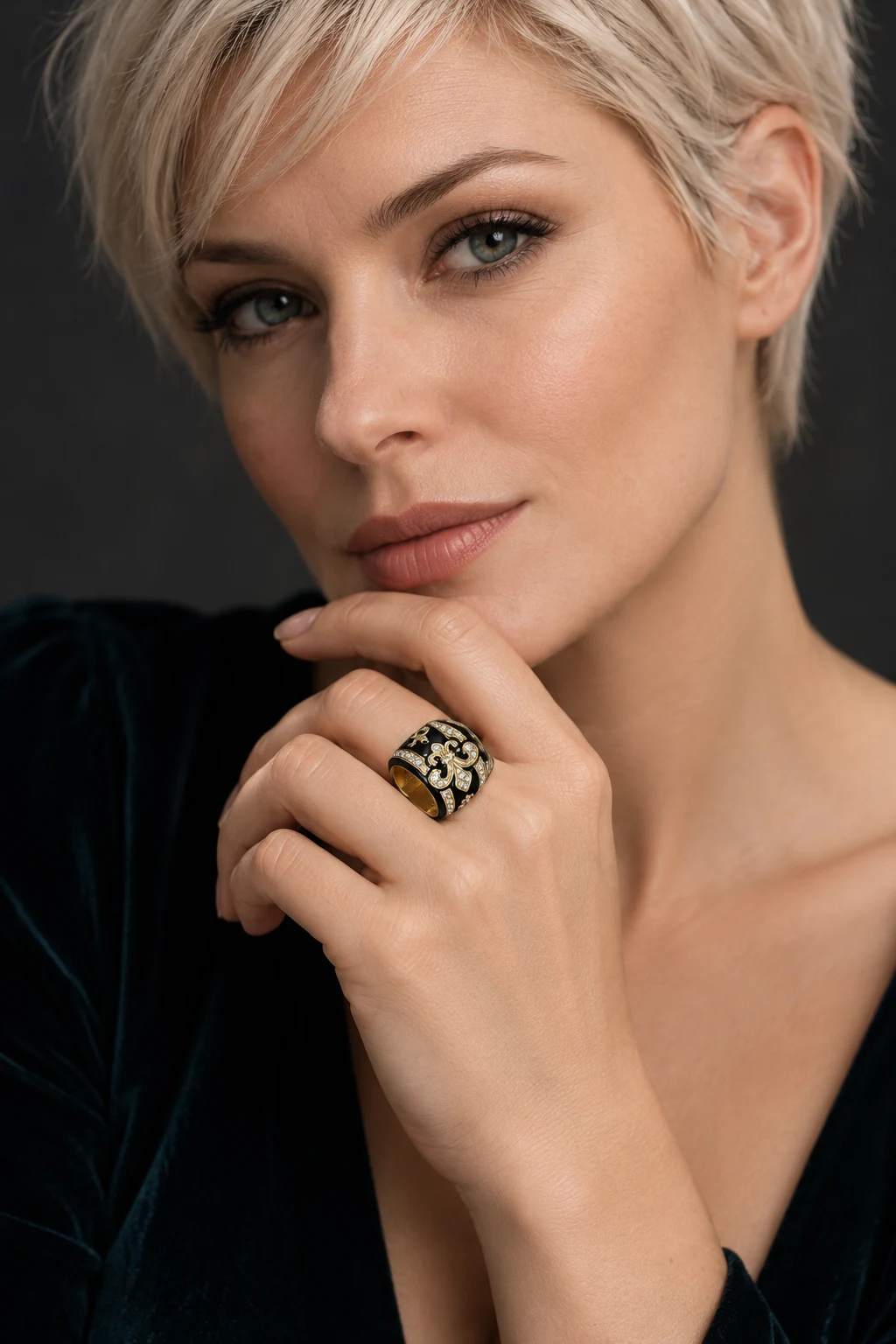 The Fabienne Promenade Black Ring worn on a model — AI-generated styling preview