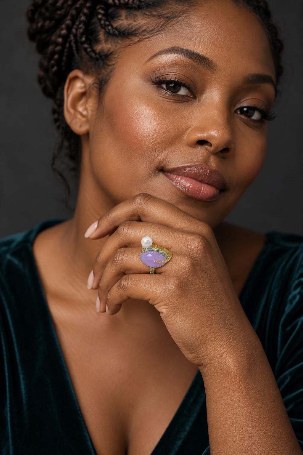 The Clara Romance Ring worn on a model — AI-generated styling preview