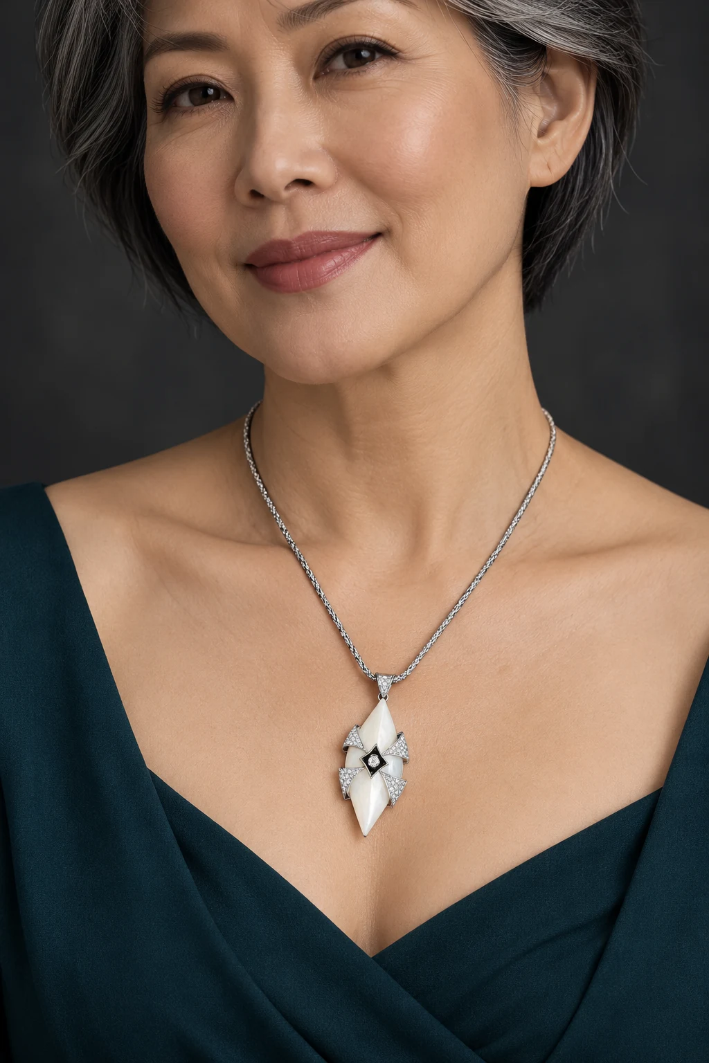 The Noémie Silver-Tone Necklace worn on a model — AI-generated styling preview