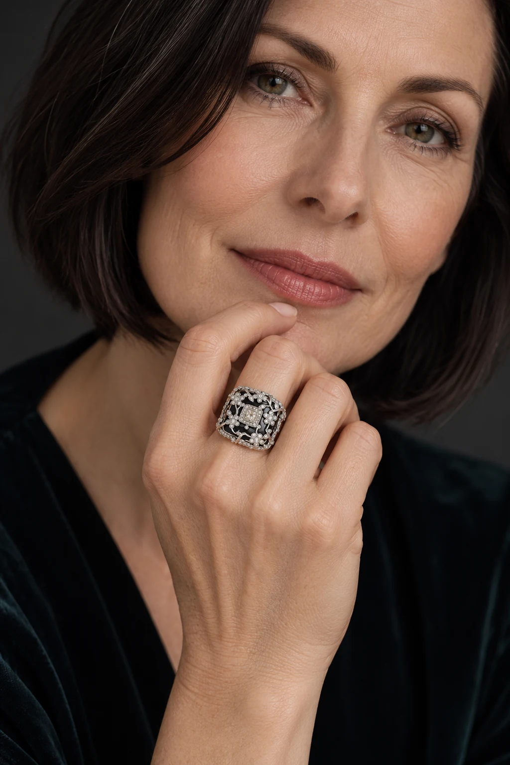 The Suzanne Poème Ring worn on a model — AI-generated styling preview