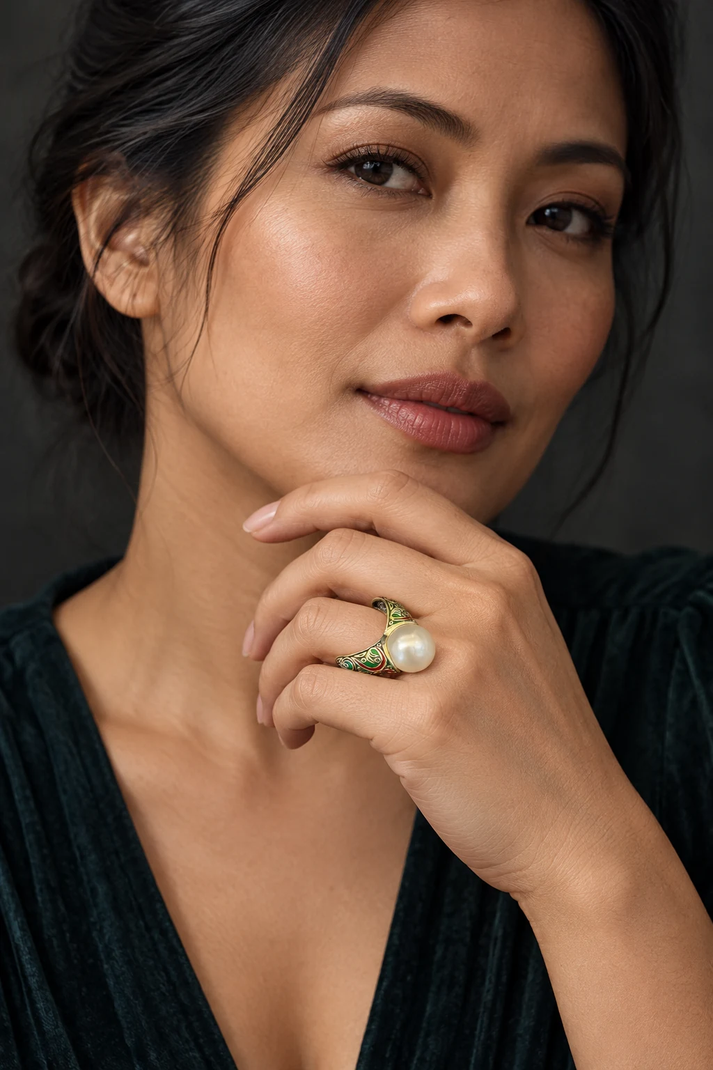 The Sylvie Fleur Ring worn on a model — AI-generated styling preview