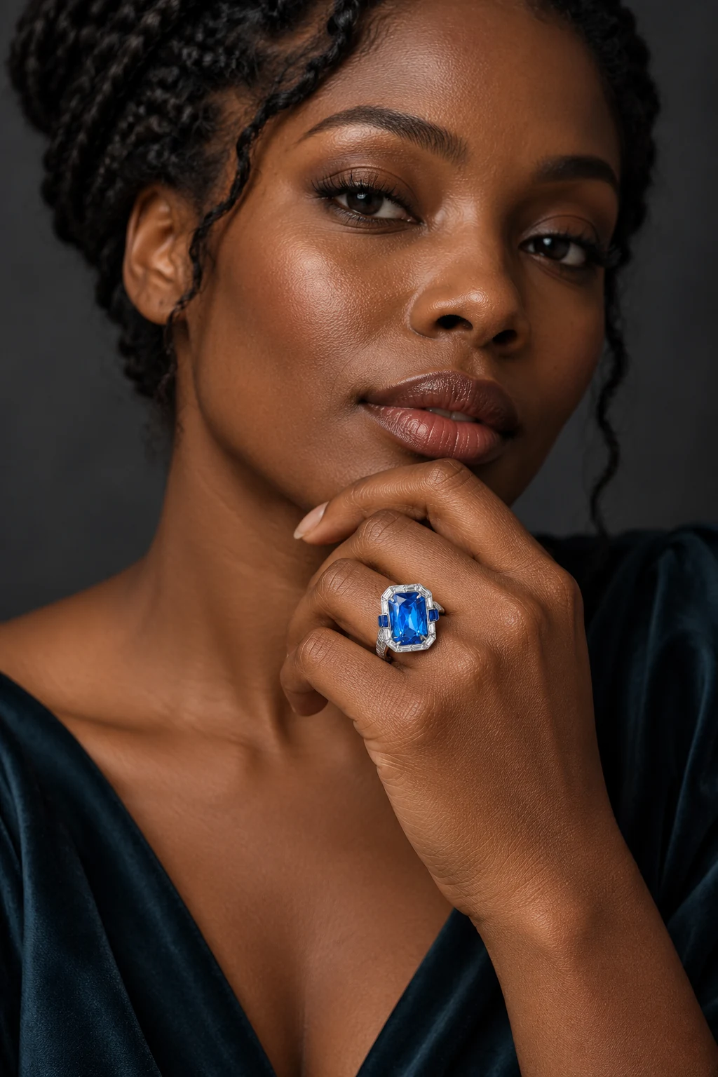 The Alba Muse Ring worn on a model — AI-generated styling preview