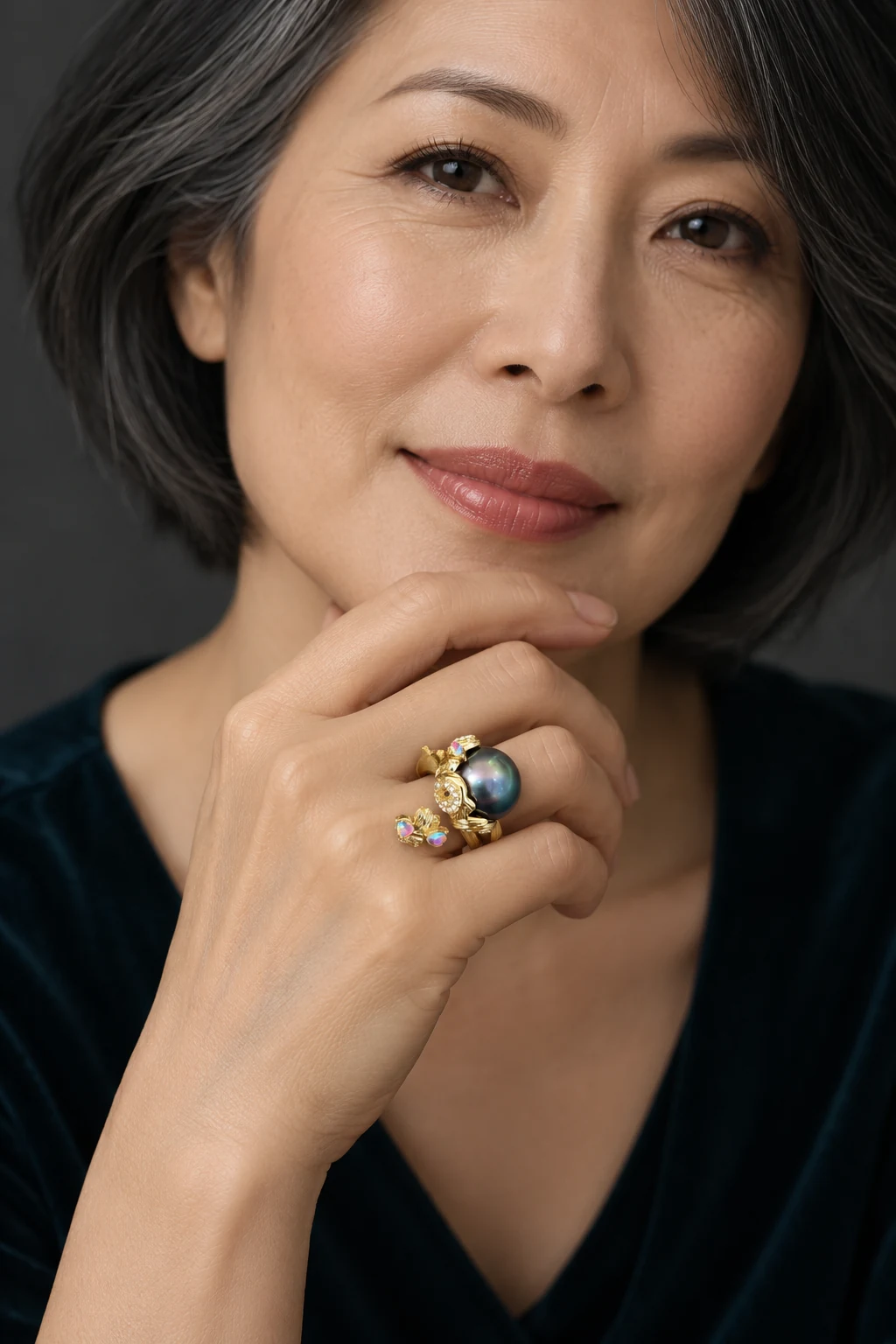 The Eugénie Rhapsody Ring worn on a model — AI-generated styling preview